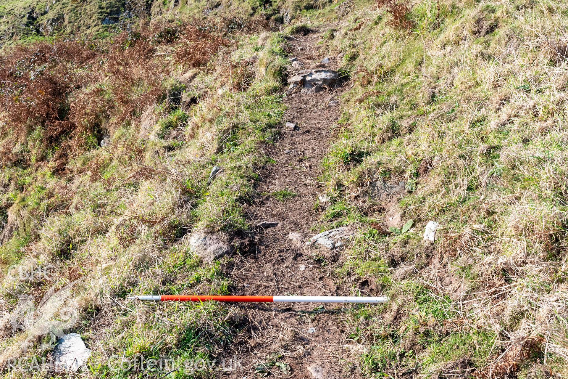 Twyn y Parc Coastal Promontory Fort. Walling of inner rampart exposed  at its southern terminal (Porth Ceri-cochion).