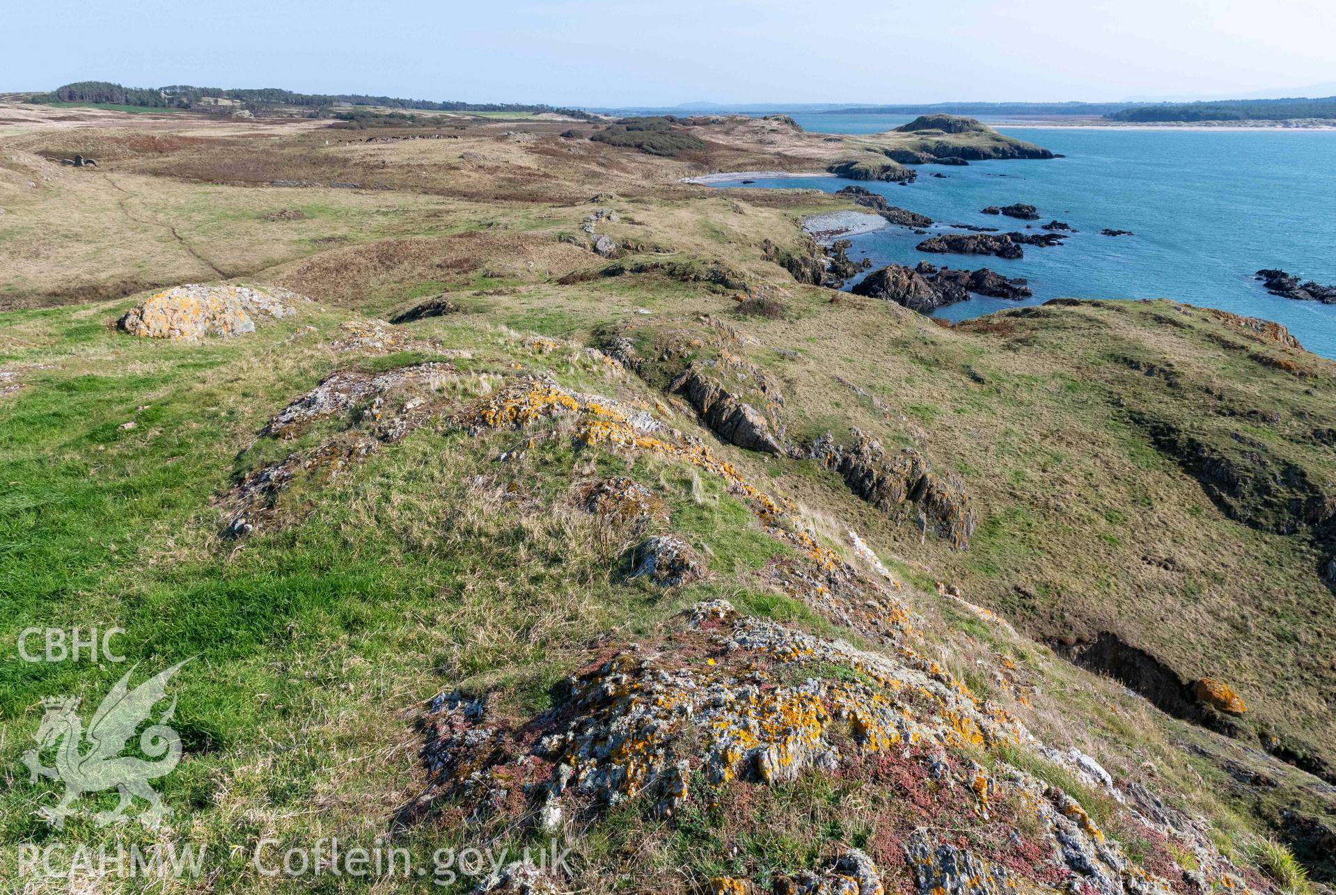 Twyn y Parc Coastal Promontory Fort. View northeast from fort interior.