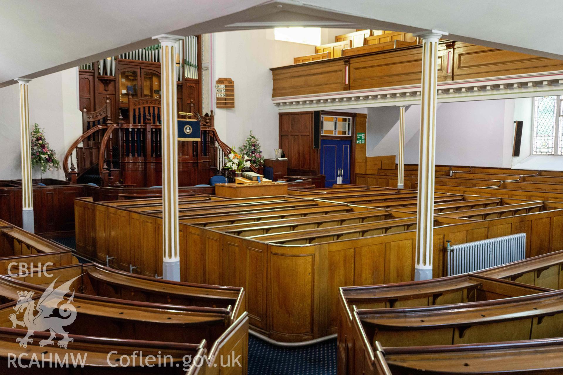 Zoomed view from north west corner towards pulpit. Tabernacl Cardigan