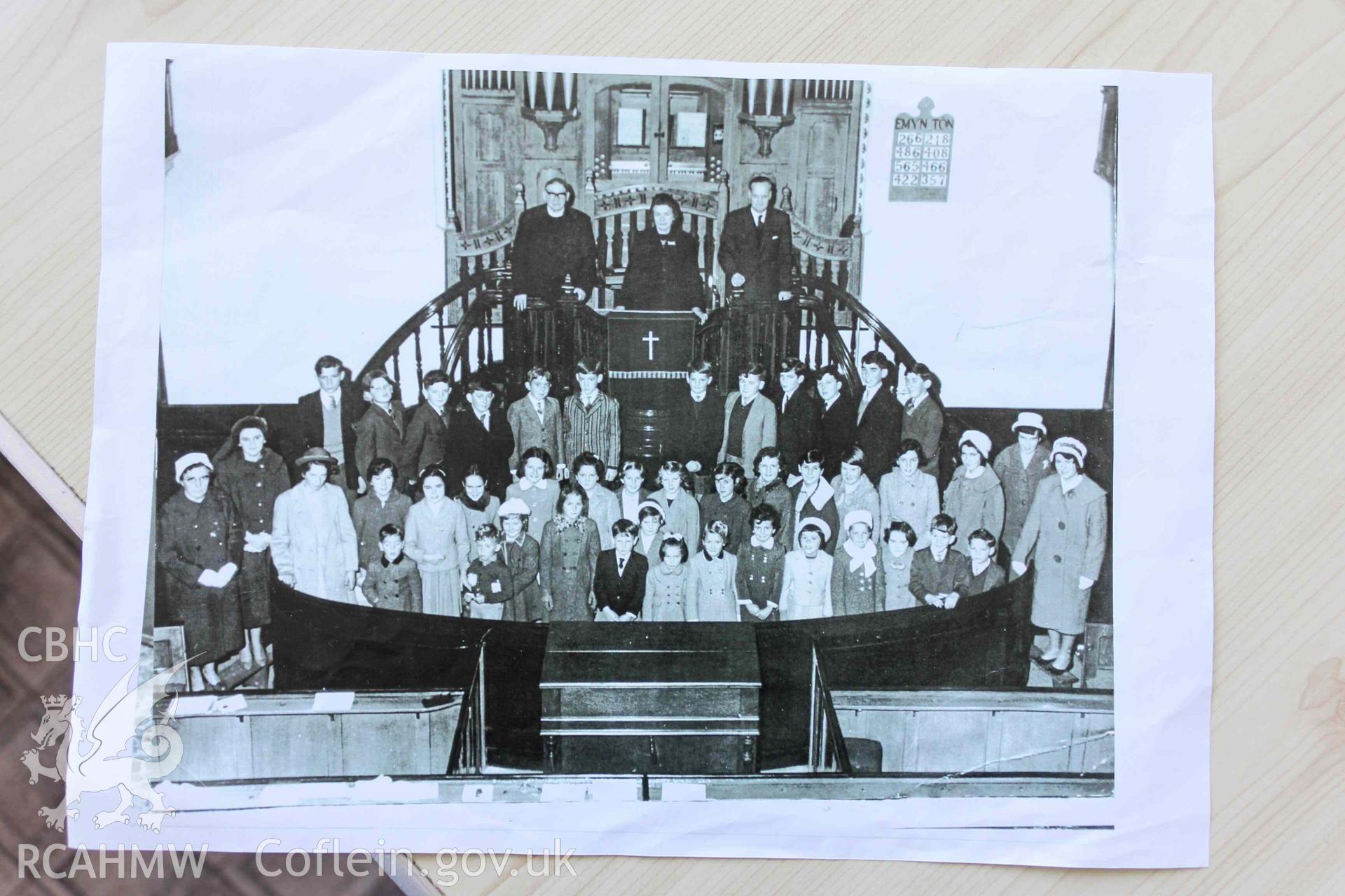 Black and white photograph copy of Sunday school and chapel officials. C.1960s. Tabernacl Cardigan