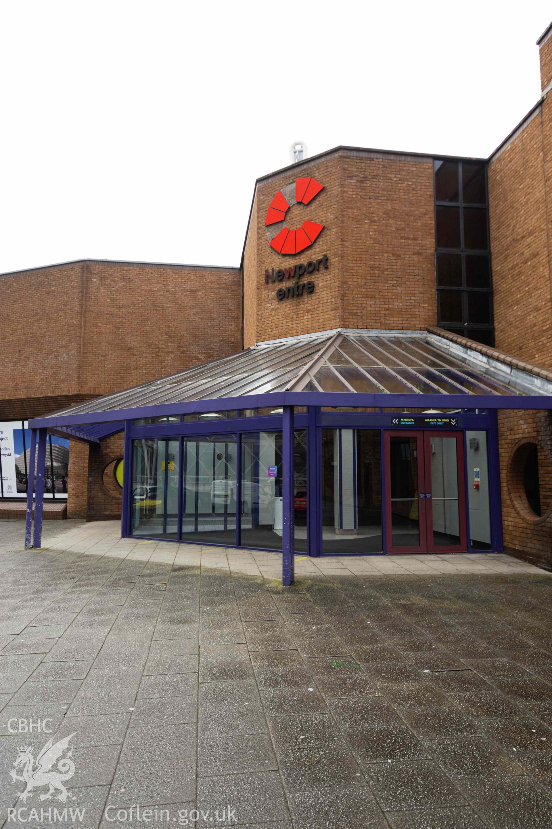 Main (west) entrance, looking north, portrait orientation. Newport Centre