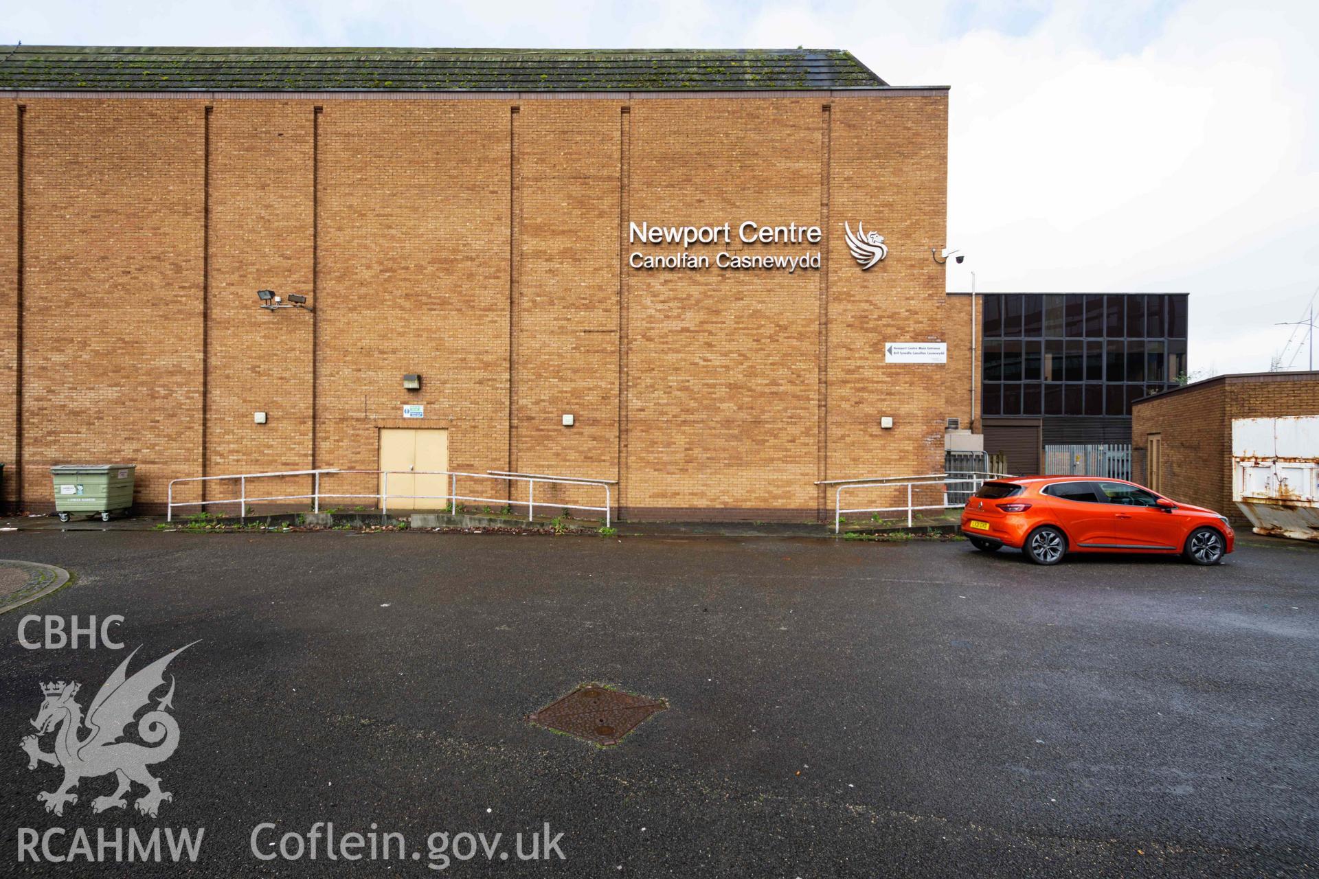 Newport Centre / Canolfan Casnewydd' signage. East wall. Newport Centre