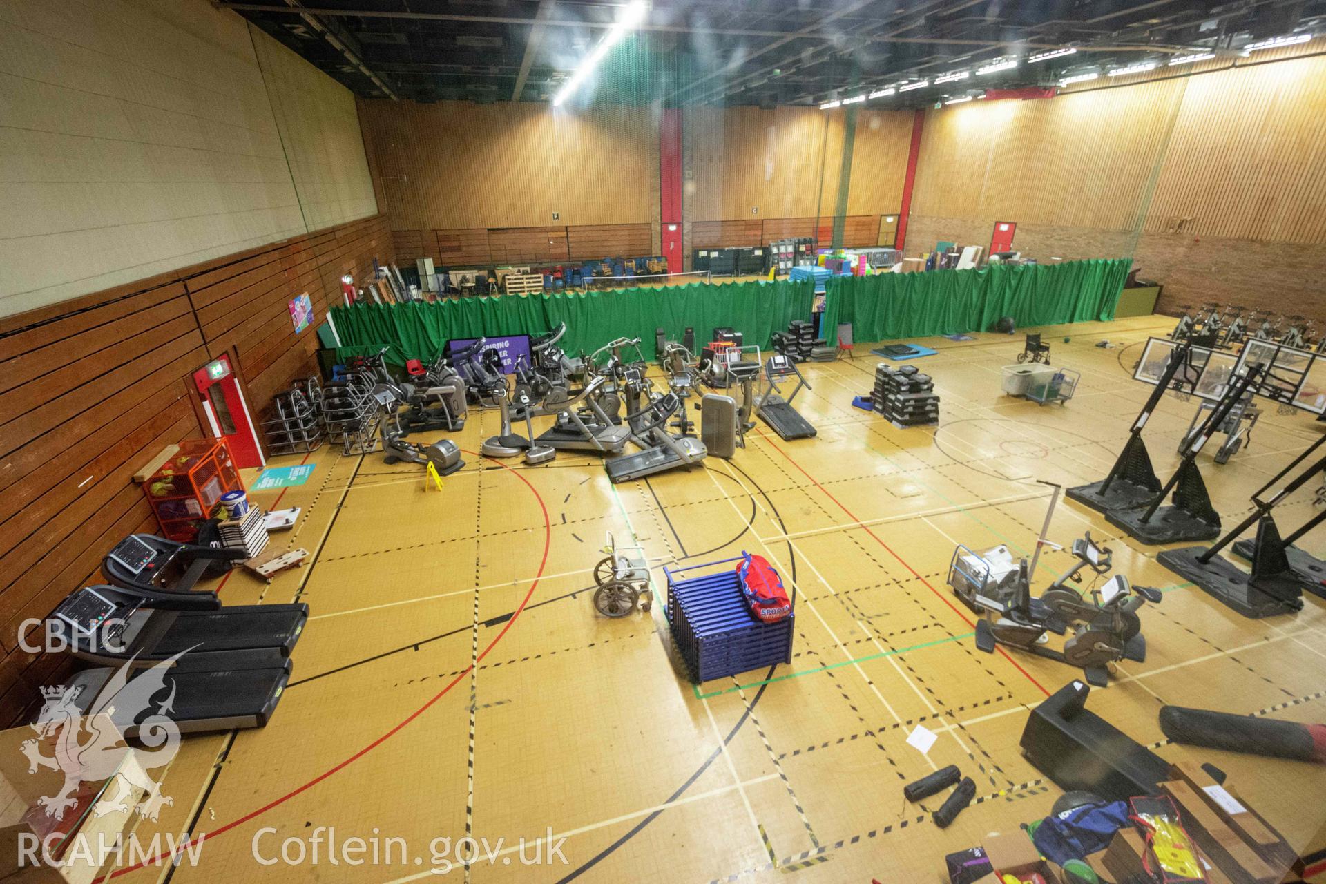 Main hall, view from first floor fitness centre. Newport Centre