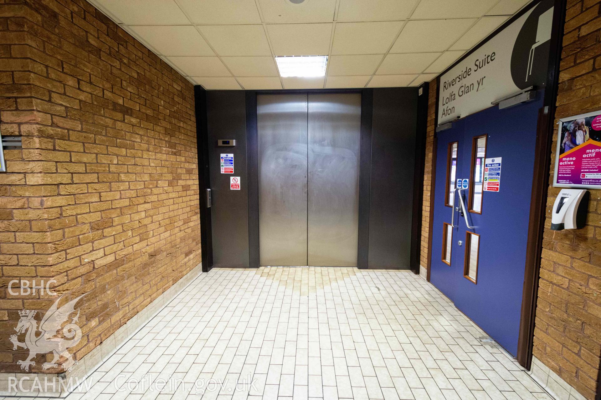 Lift and doors to Riverside Suite. First floor. Newport Centre