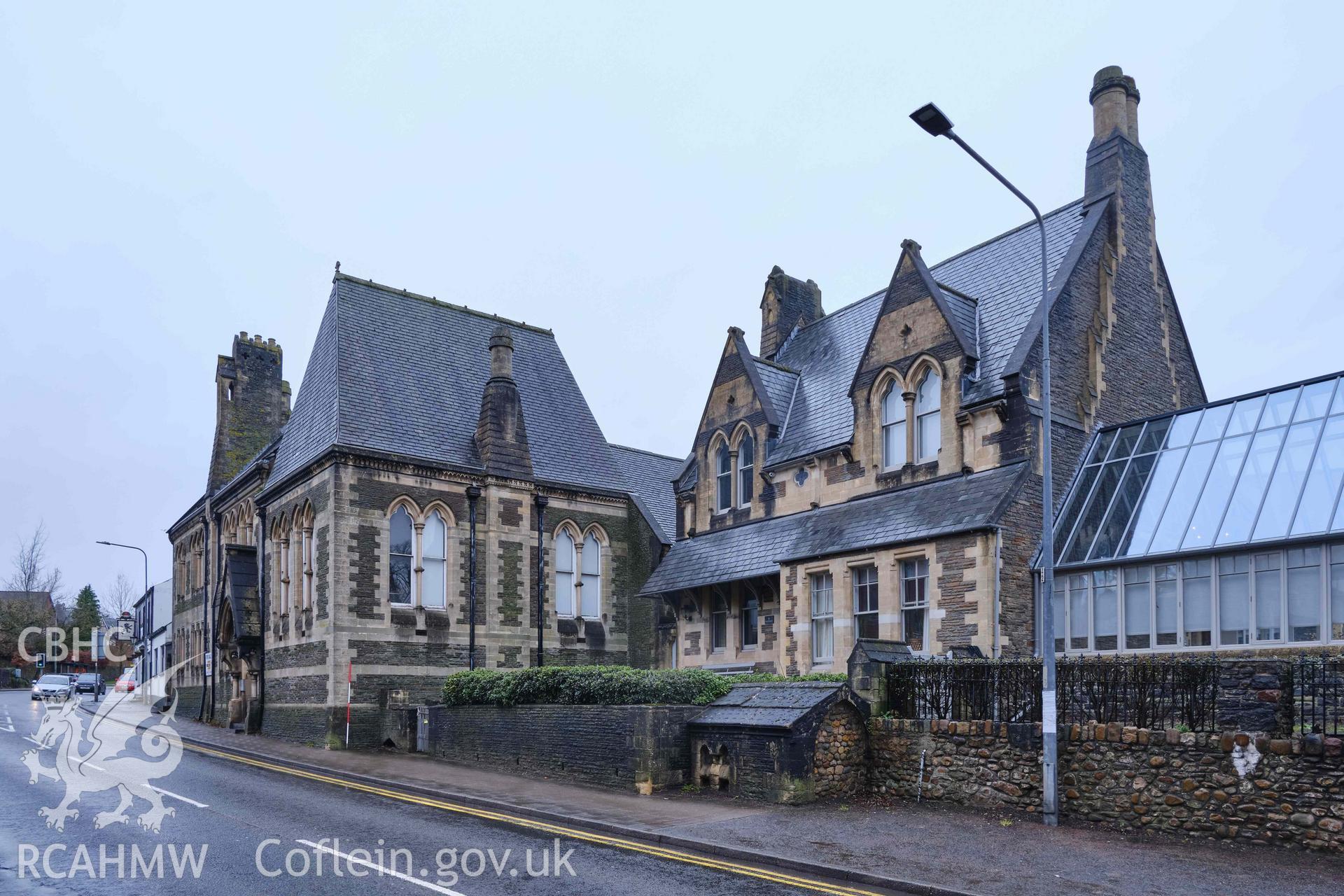 Photograph showing setting on Cardiff Rd looking NW, from a Level 3 Historic Building Record for The Old Probate Registry, Llandaff, Cardiff. Prepared by Holland Heritage in 2024 as a condition of listed planning consent.