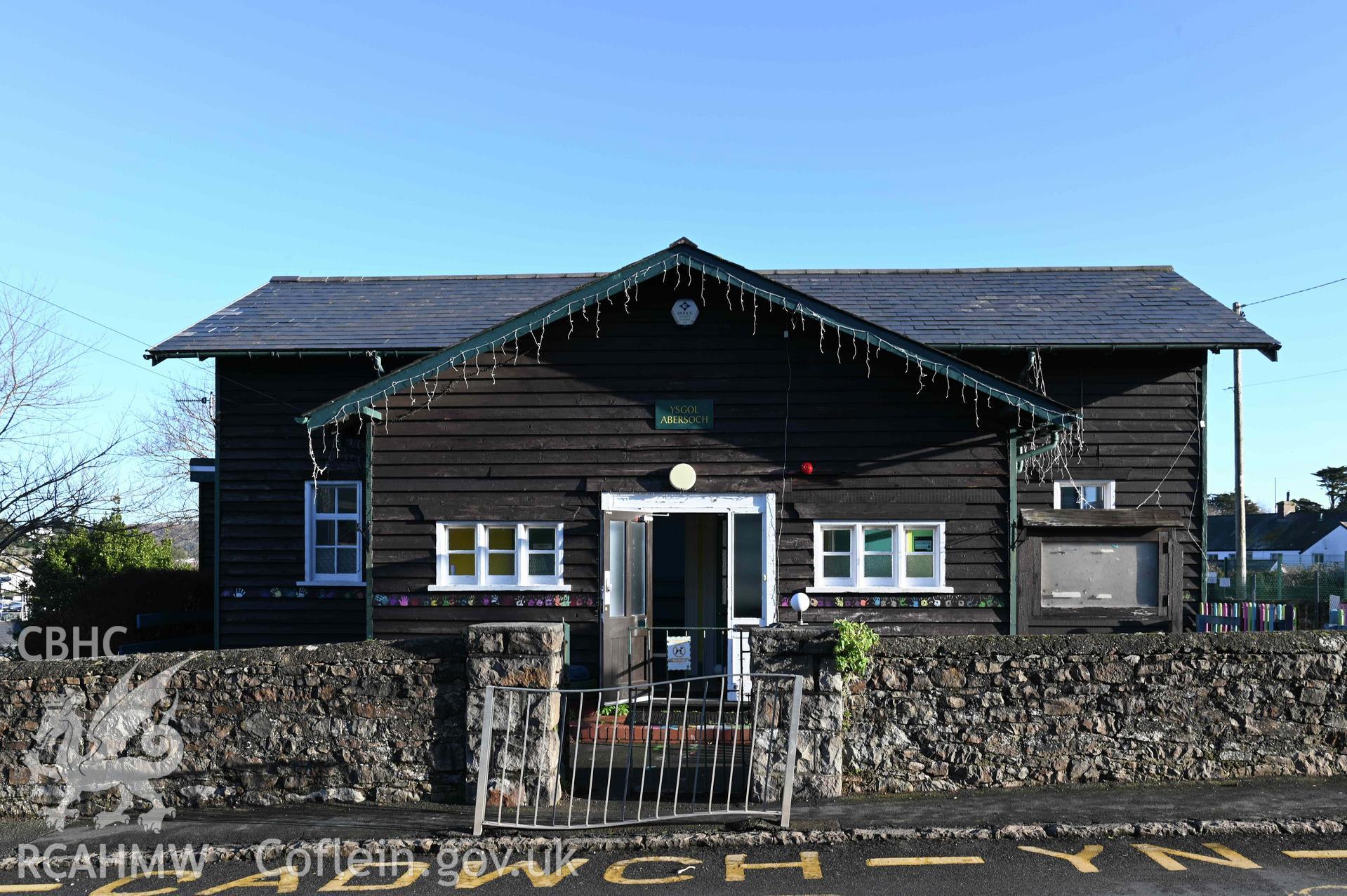 Front façade of Ysgol Abersoch from Lon Gwydryn looking north-east