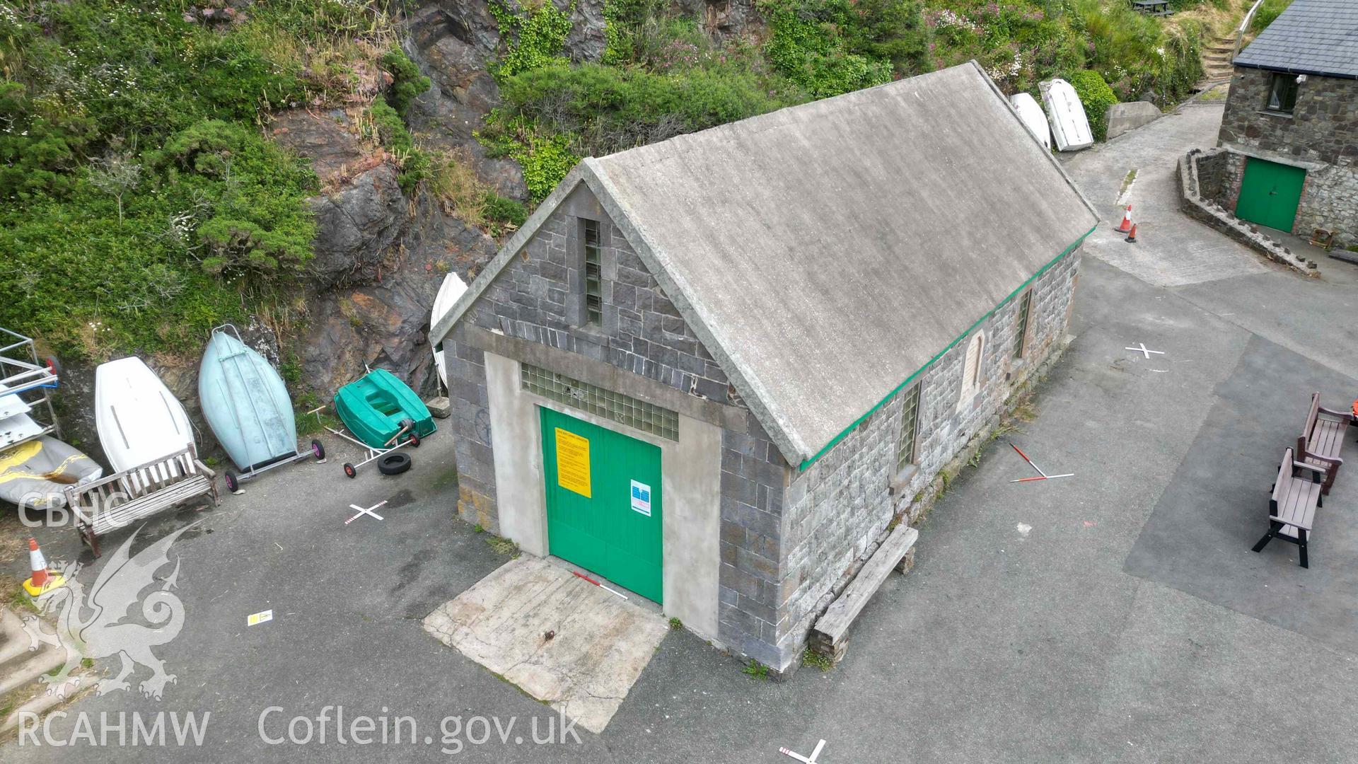 Old Lifeboat Station, Solva. Oblique view looking north, on 18/06/2024. Scales are 1m.