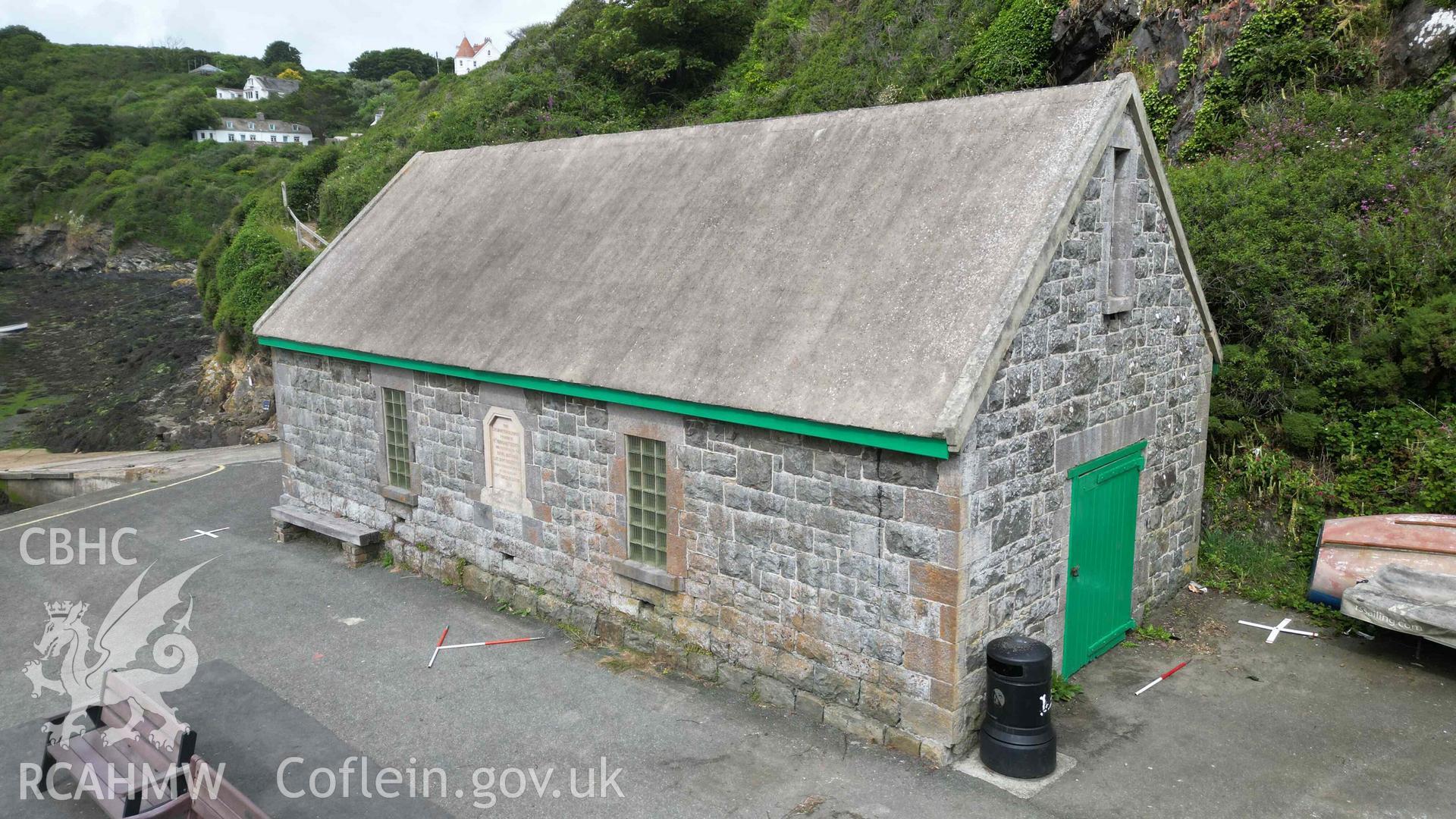 Old Lifeboat Station, Solva. Oblique view looking west, on 18/06/2024. Scales are 1m.