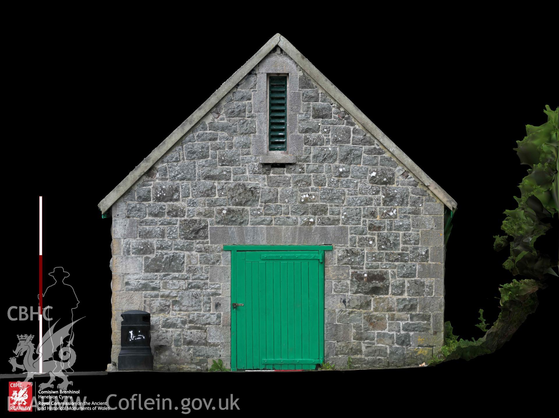 Old lifeboat station Solva, orthomosaic of the landward (northeast) elevation and rear entrance. Scale is 3m.