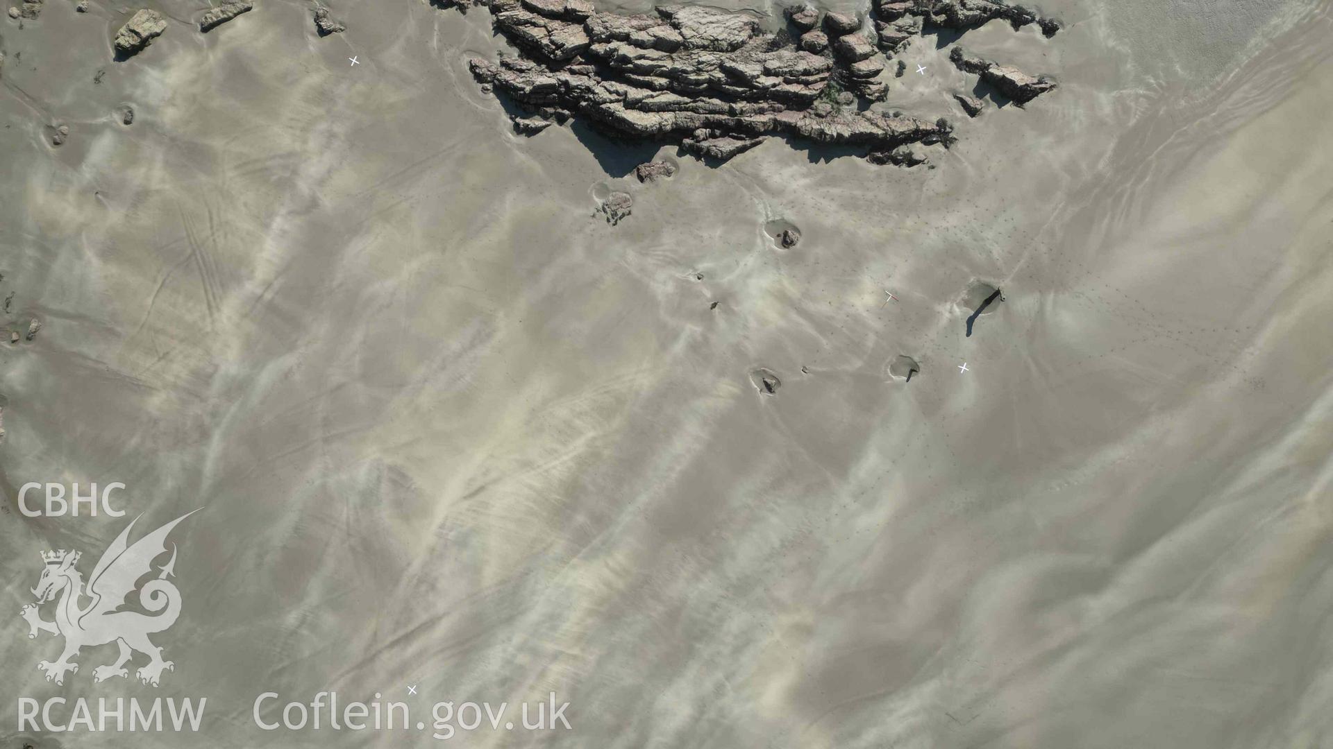 Overhead view of the wreck site of the ALBION, on 18/09/2024, at a time of high sand levels.