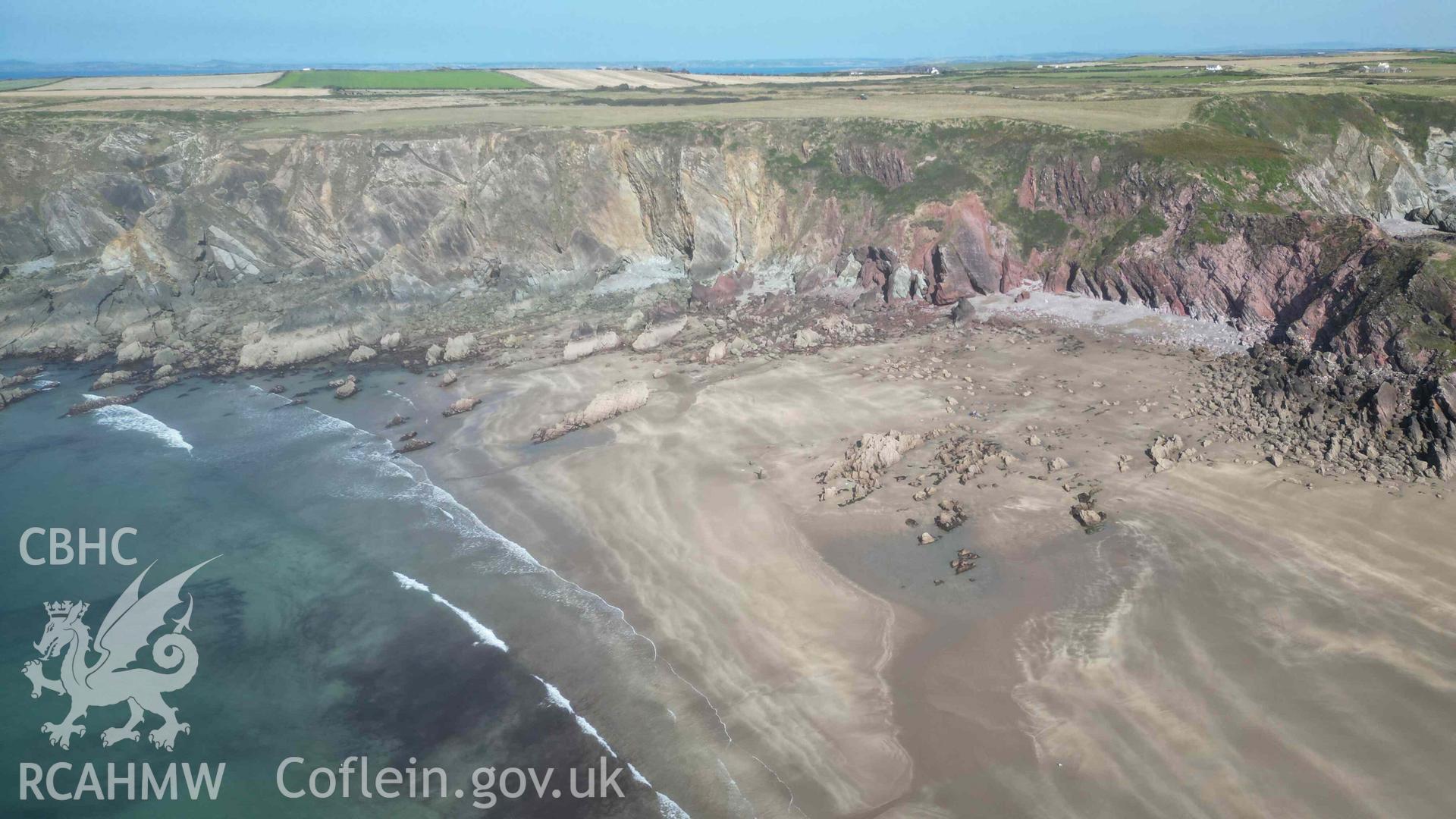 Oblique view of the wreck site of the ALBION, looking northeast on 18/09/2024, at a time of high sand levels.