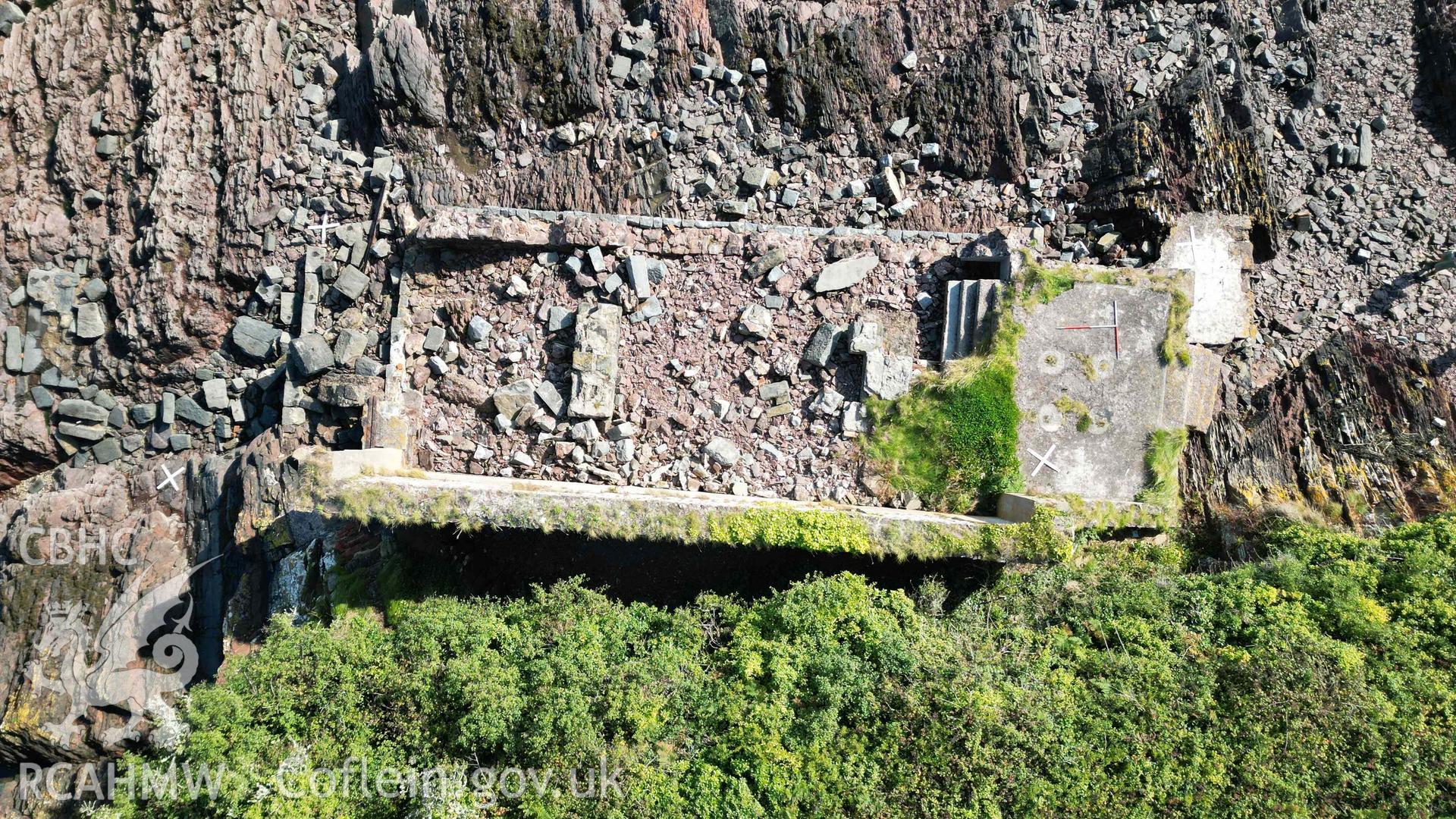 Overhead view of the Old Lifeboat Station at Angle on 19/09/2024. North is to the left.