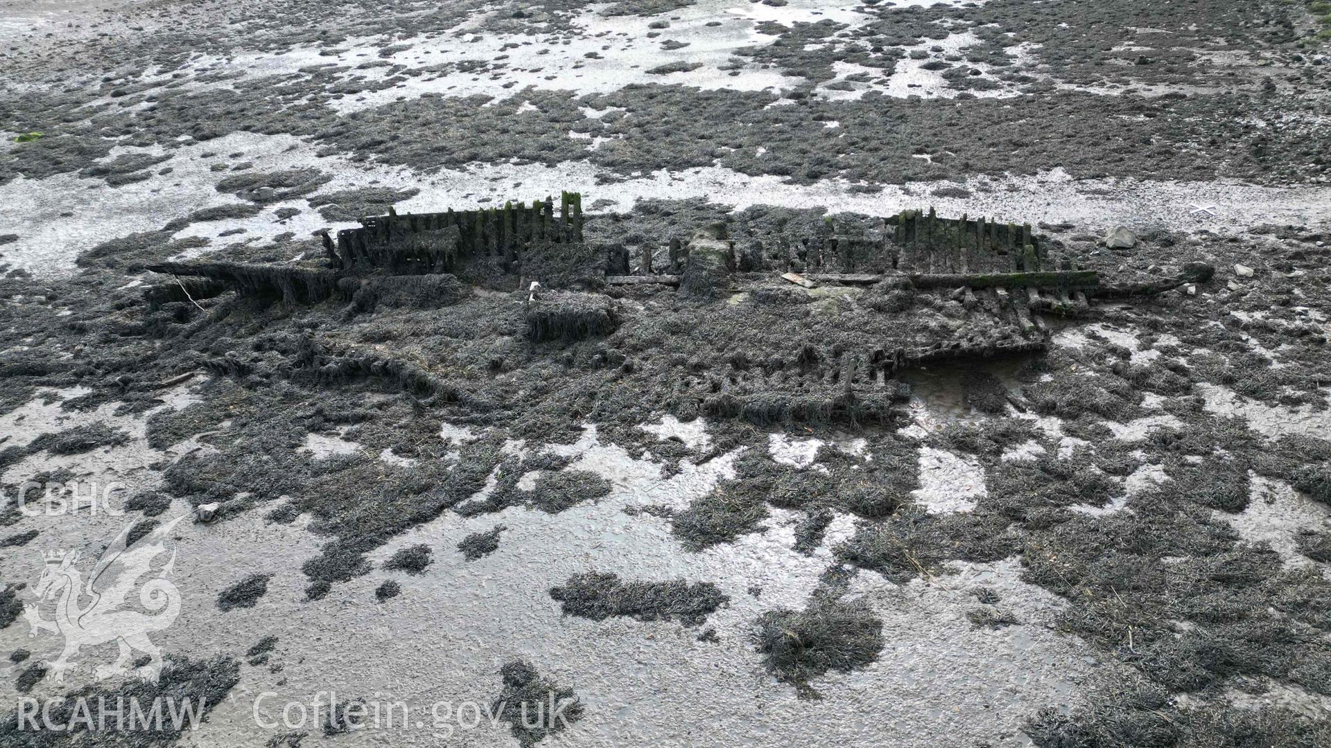 Oblique view of the wreck of the Helping Hand, looking south on 20/09/2024.