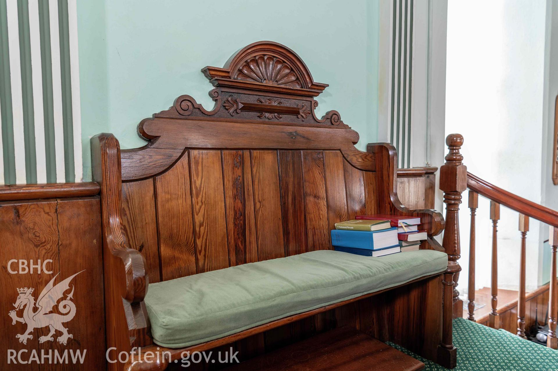 Blaenannerch Chapel, detail of pulpit bench