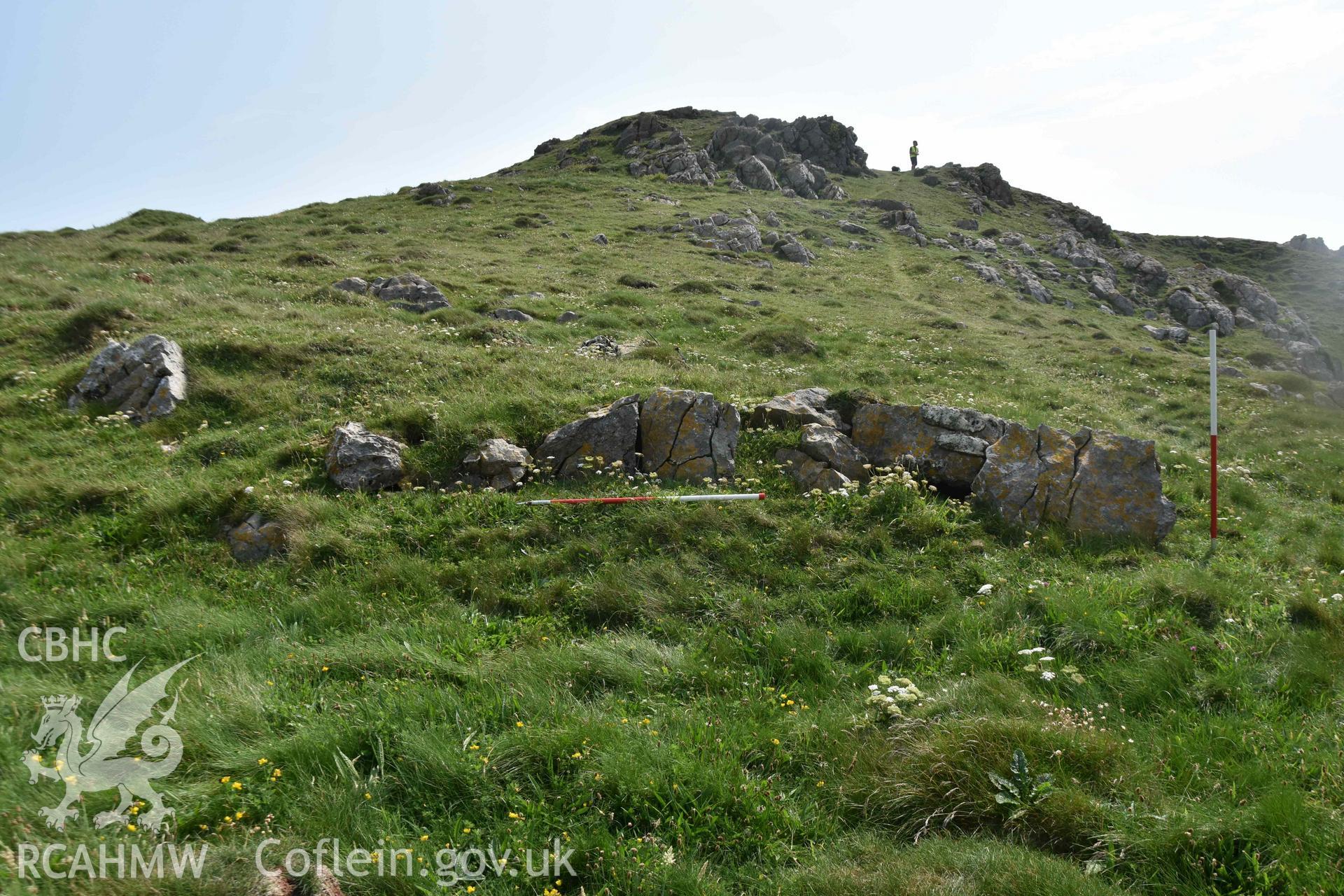 Crocksydam Camp. Limestone blocks to east of entrance.
