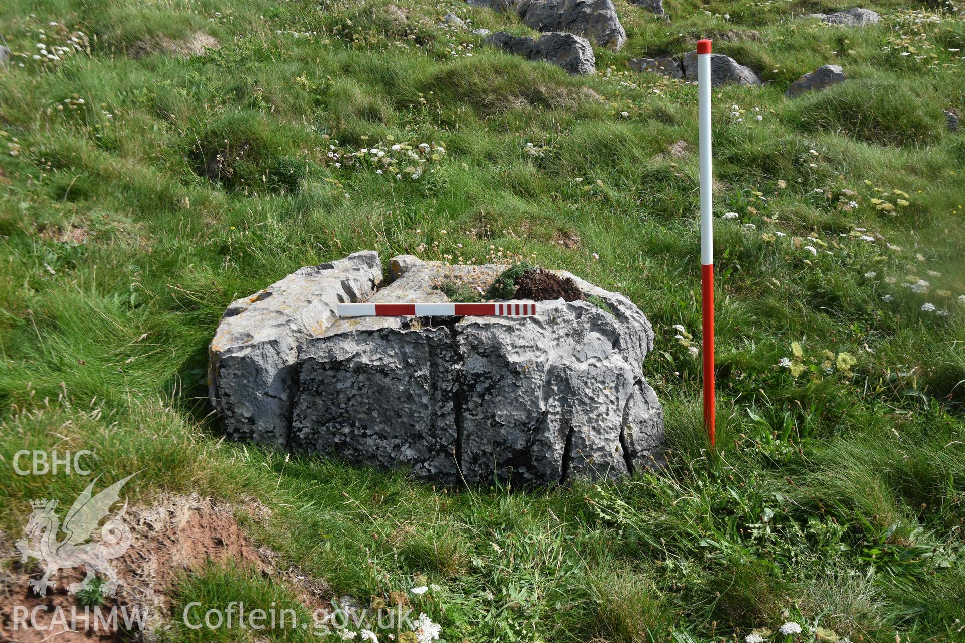 Crocksydam Camp. Partially split limestone blocks in interior.
