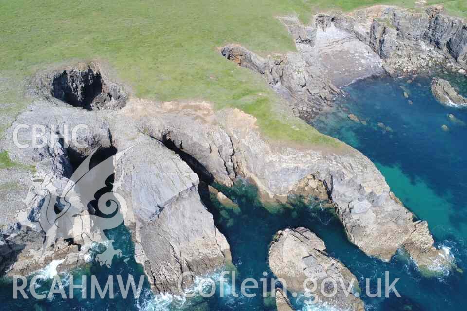 Linney Head Promontory Enclosure 11 August 2020. UAV view looking north.