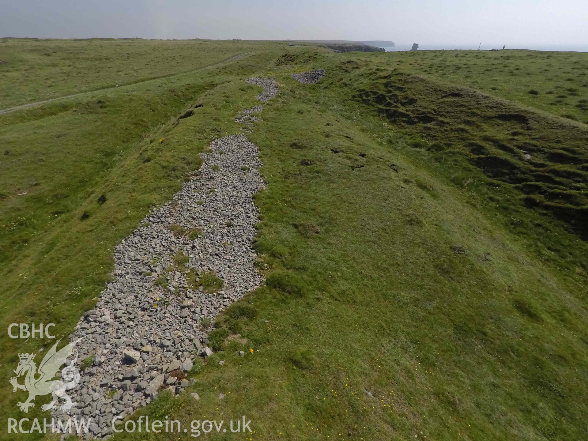 Linney Head Camp. Linney Head Camp. Defences to the west of the entrance. Looking east.