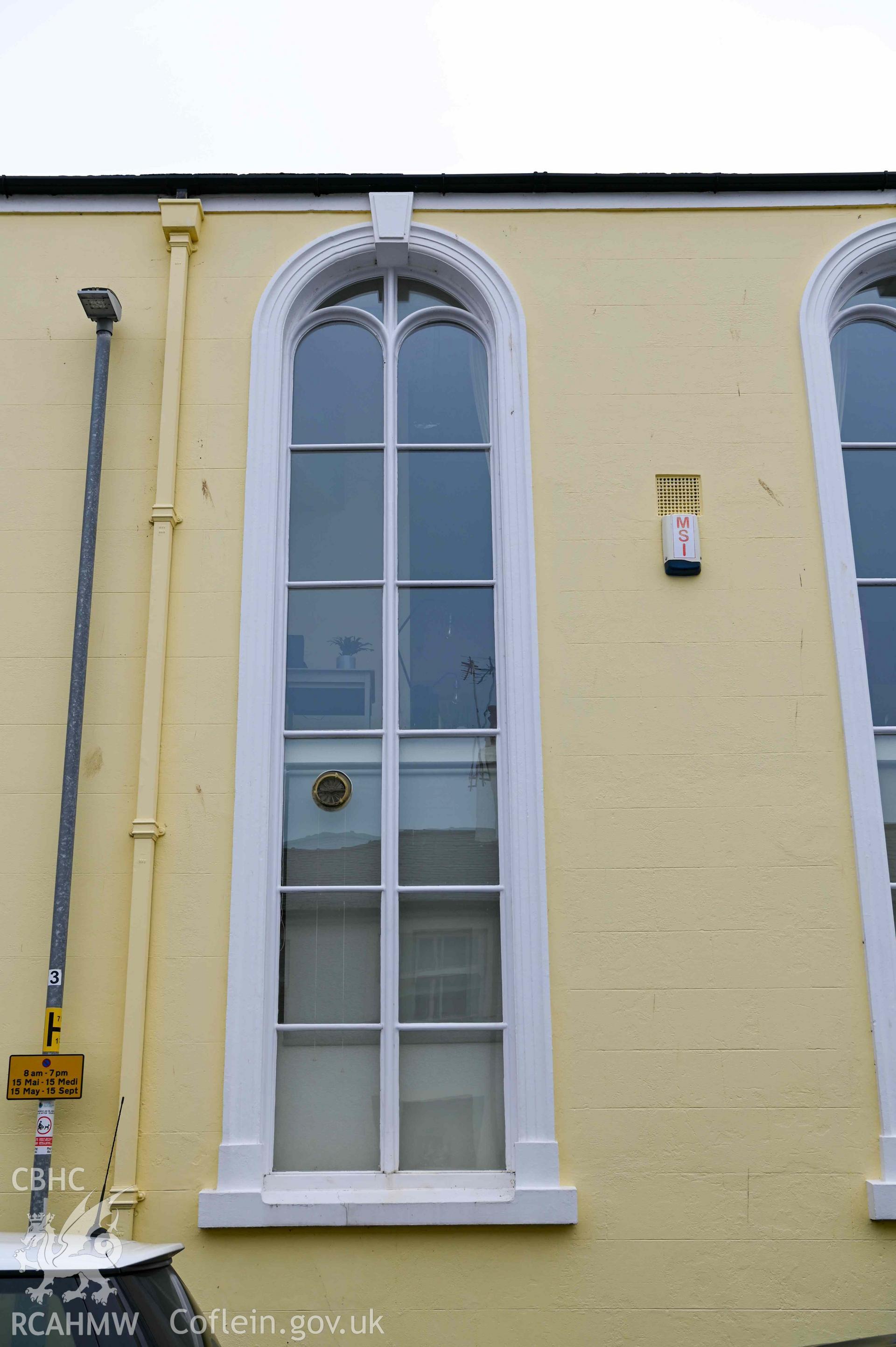 Seion Welsh Congregational Chapel - Detailed view of one of the chapel's side windows, taken from North