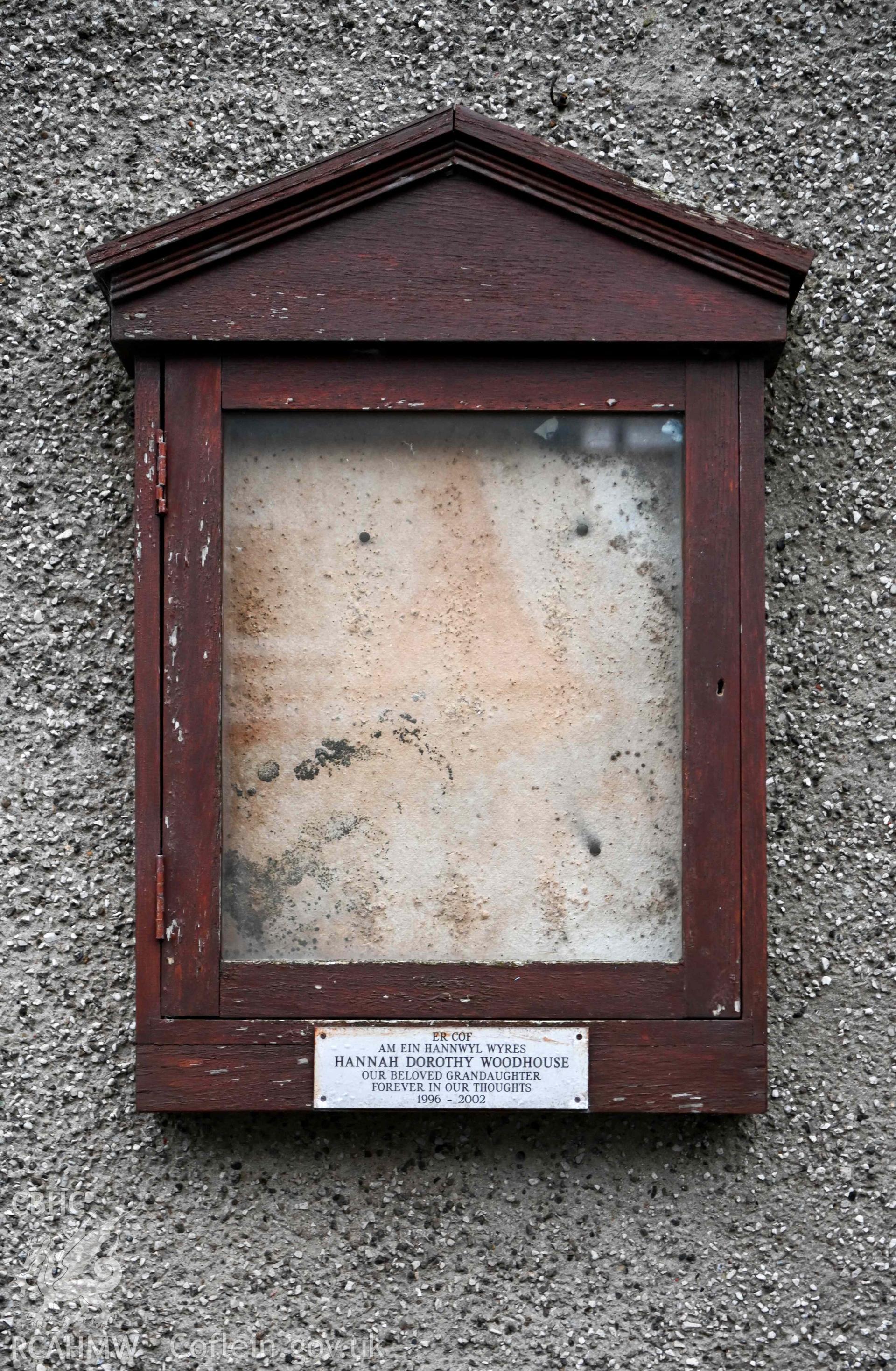 Bethel Welsh Independent Chapel, Cemaes - Detailed view of the chapels service board, taken from North-West