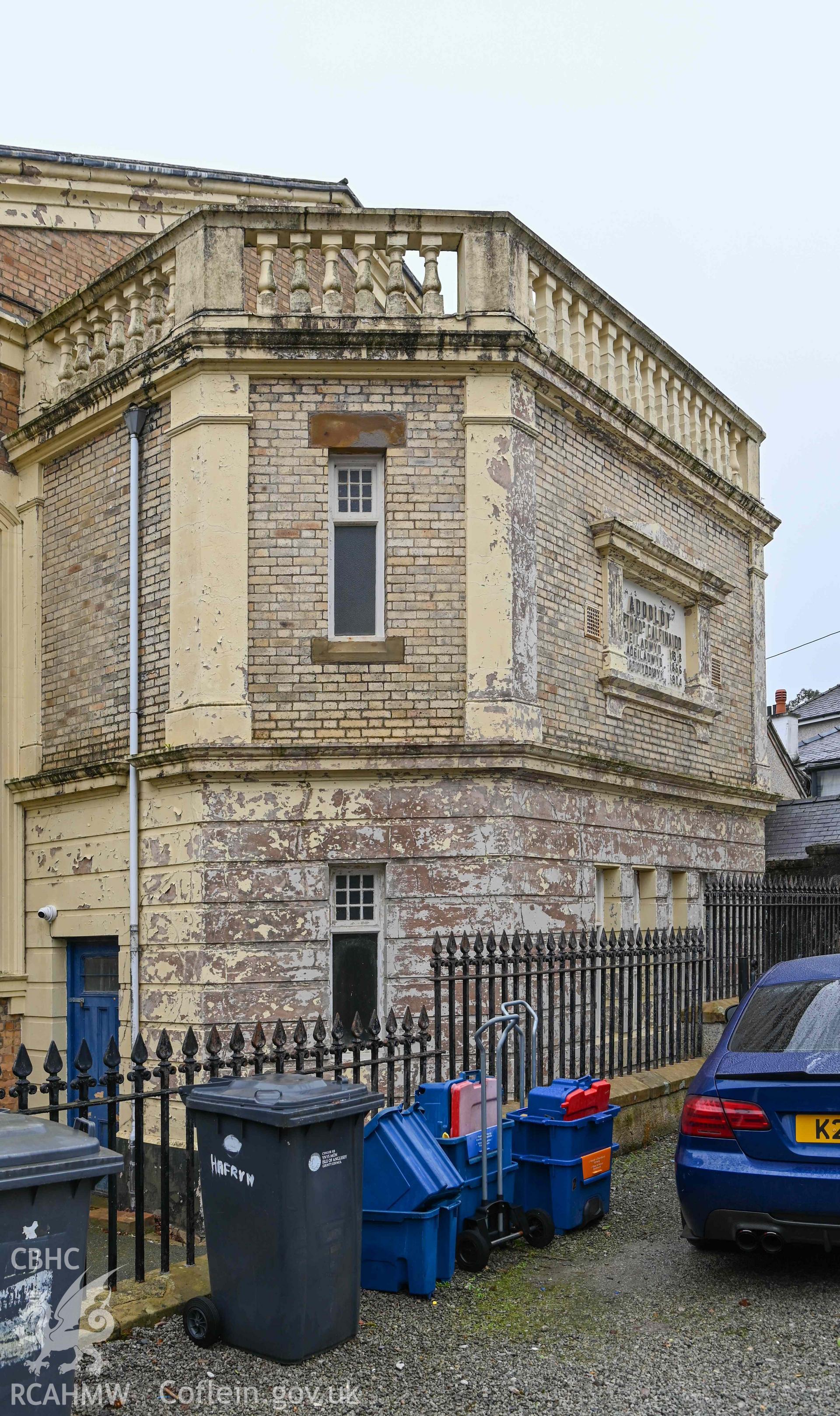 Beersheba Welsh Calvinistic Methodist Chapel - View of the rear of the chapel, including balcony and building dates, taken from North-West