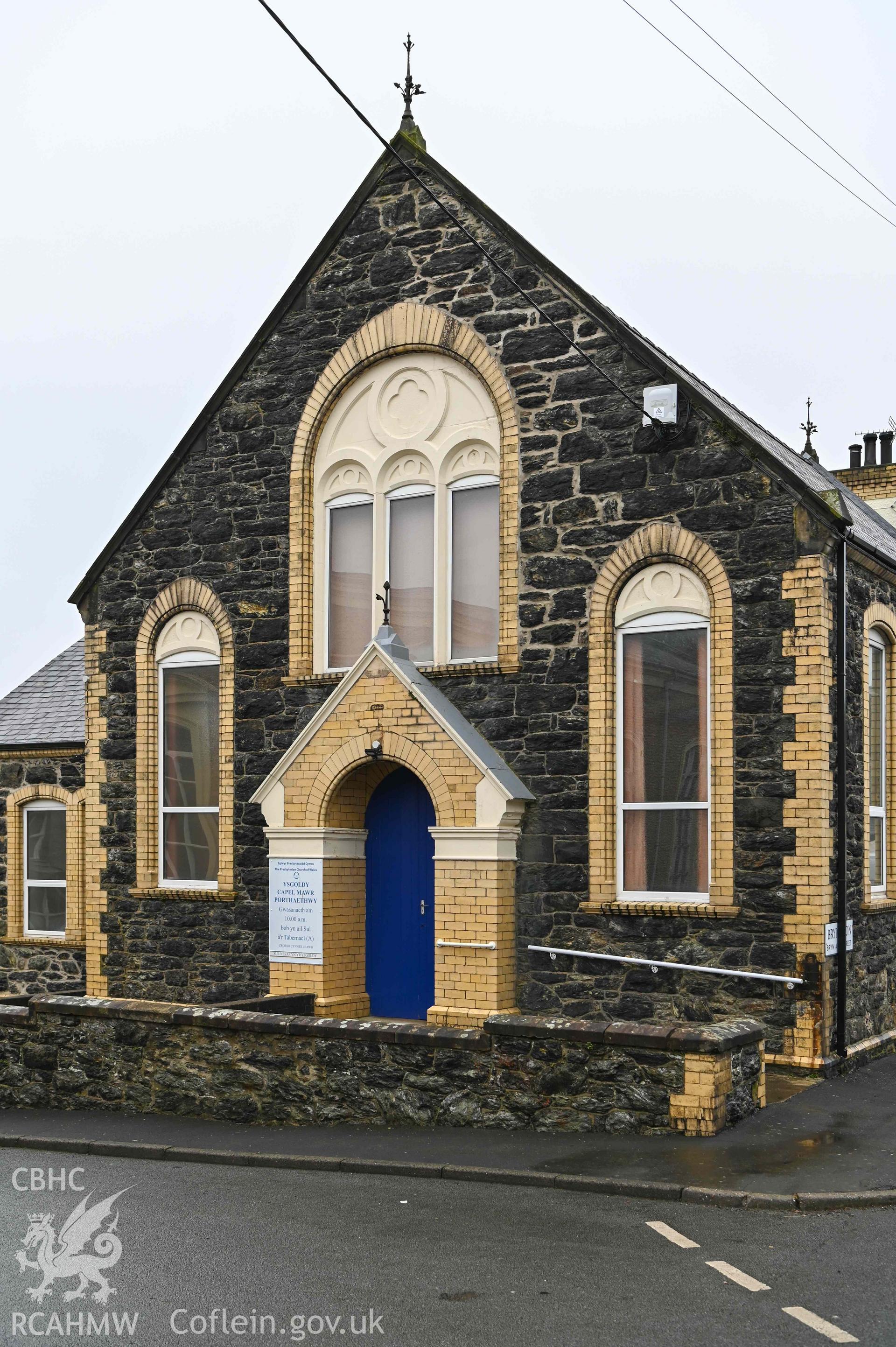 Beersheba Welsh Calvinistic Methodist Chapel - Angled view of the front of the church schoolhouse, taken from South-West