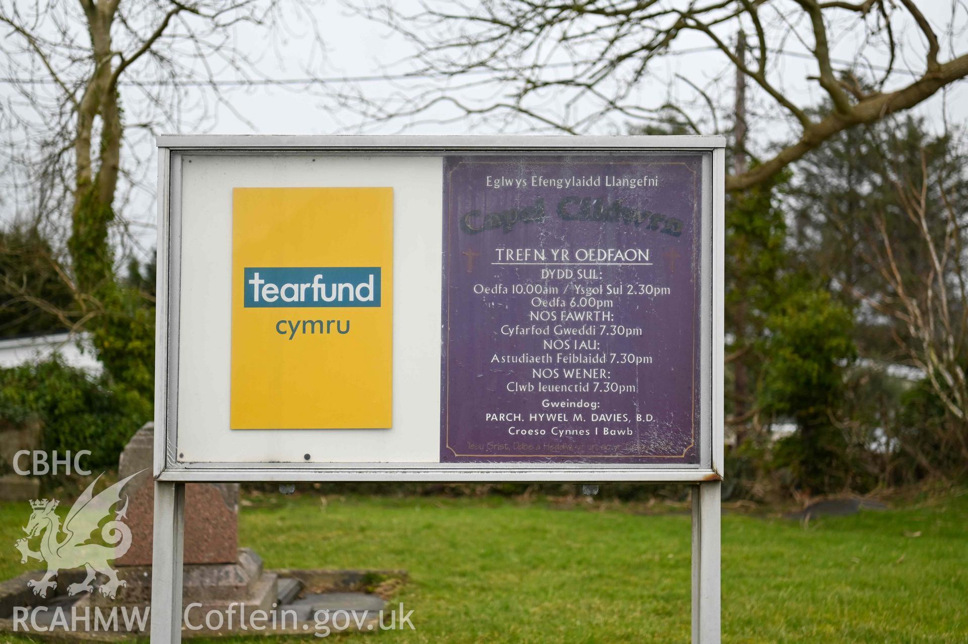 Capel and Ty Cildwrn - View of the chapel/house's service board, taken from South