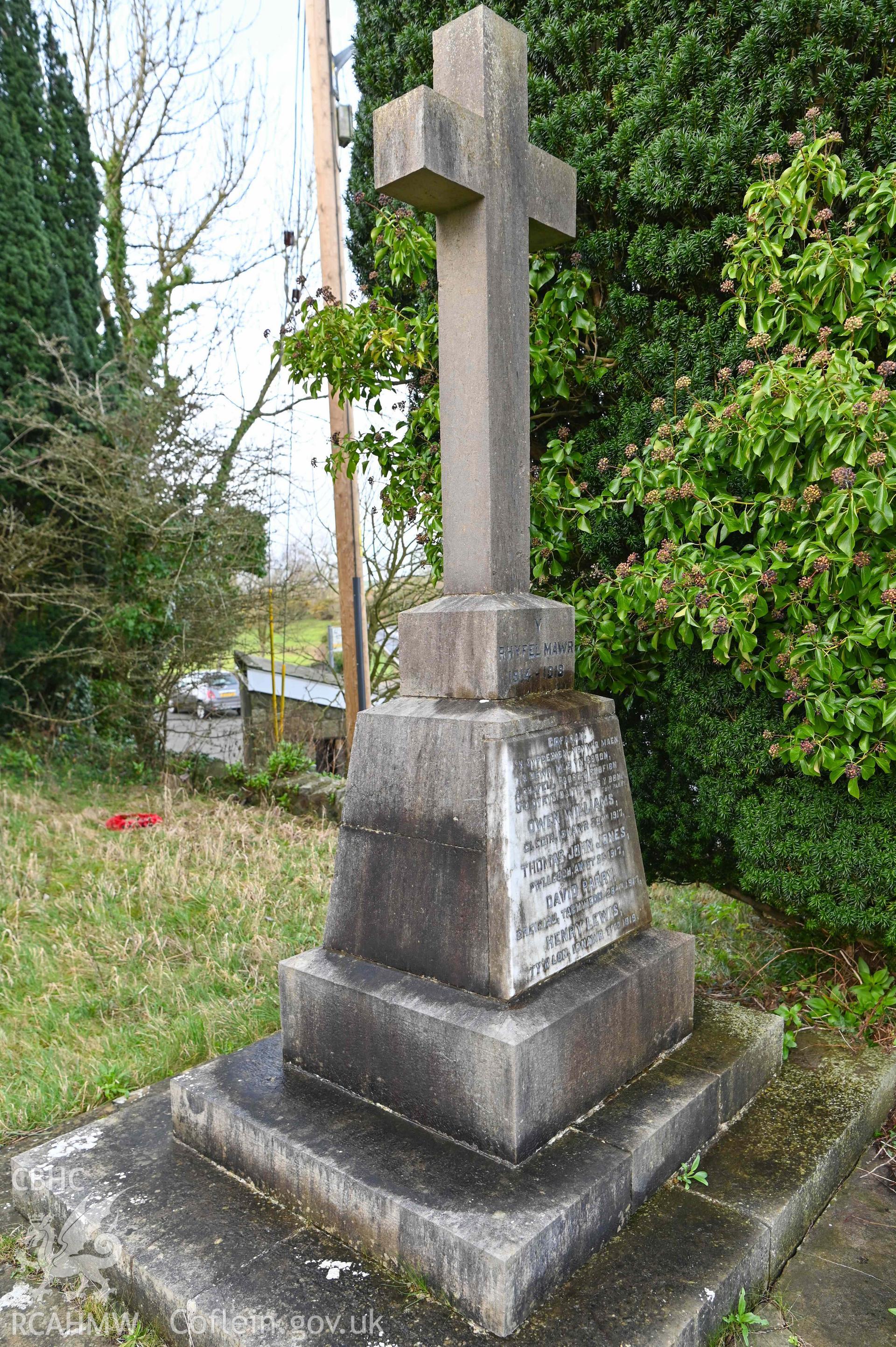 Brynyrefail Chapel - Detailed angled view of the grave at the front of the church, taken from East