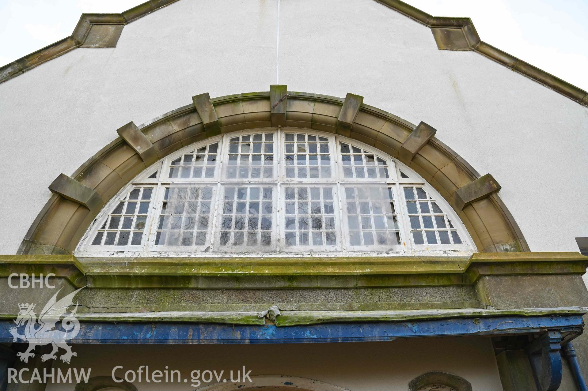 Carmel Welsh Independent Chapel - Detail of window above side entrance door, view from ground level, taken from North-East