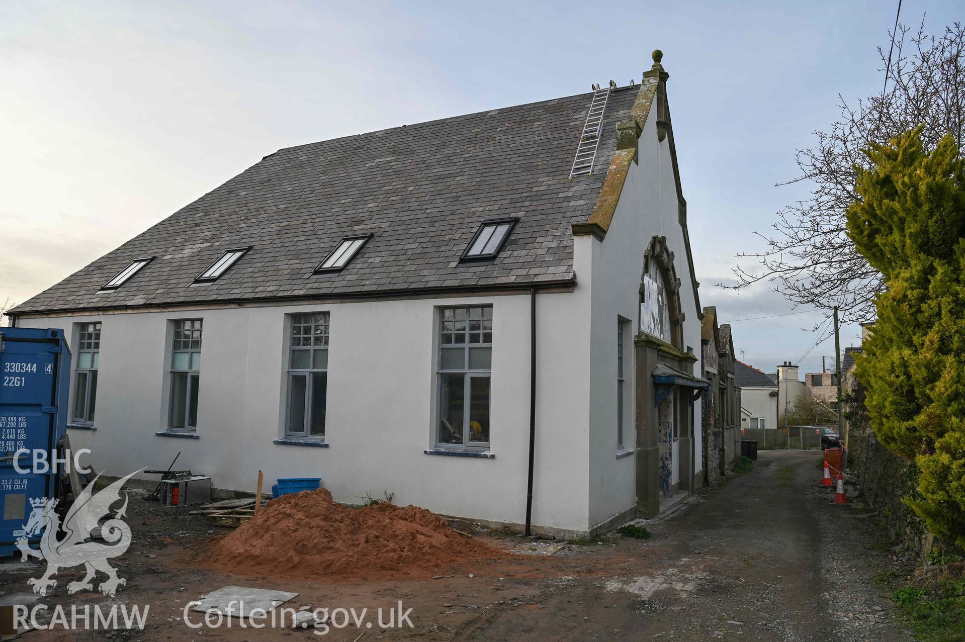 Carmel Welsh Independent Chapel - View of side and rear of building, including side entrance door, taken from East