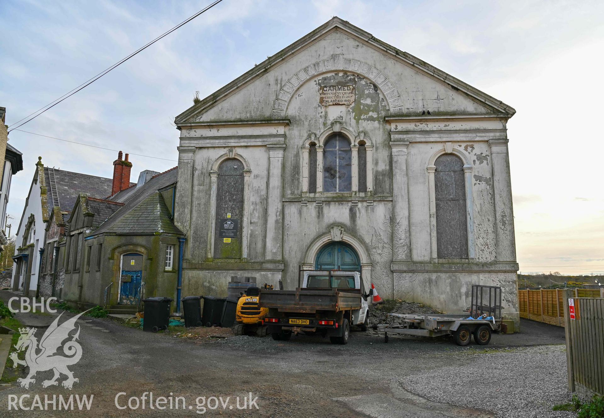 Carmel Welsh Independent Chapel - View of front and side of building, taken from North