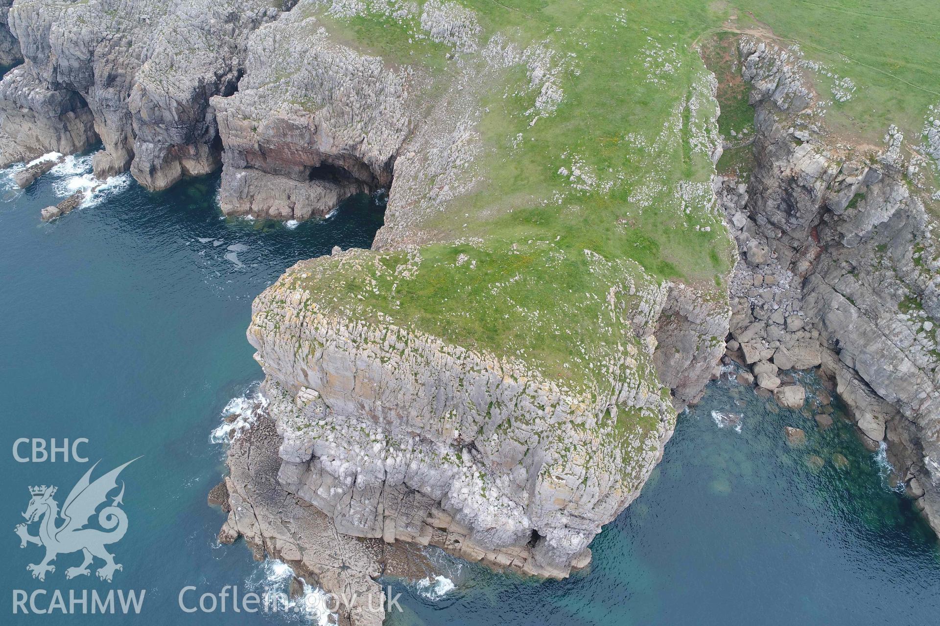 UAV image looking north across Crickmail Down promonoty enclosure and  quay
