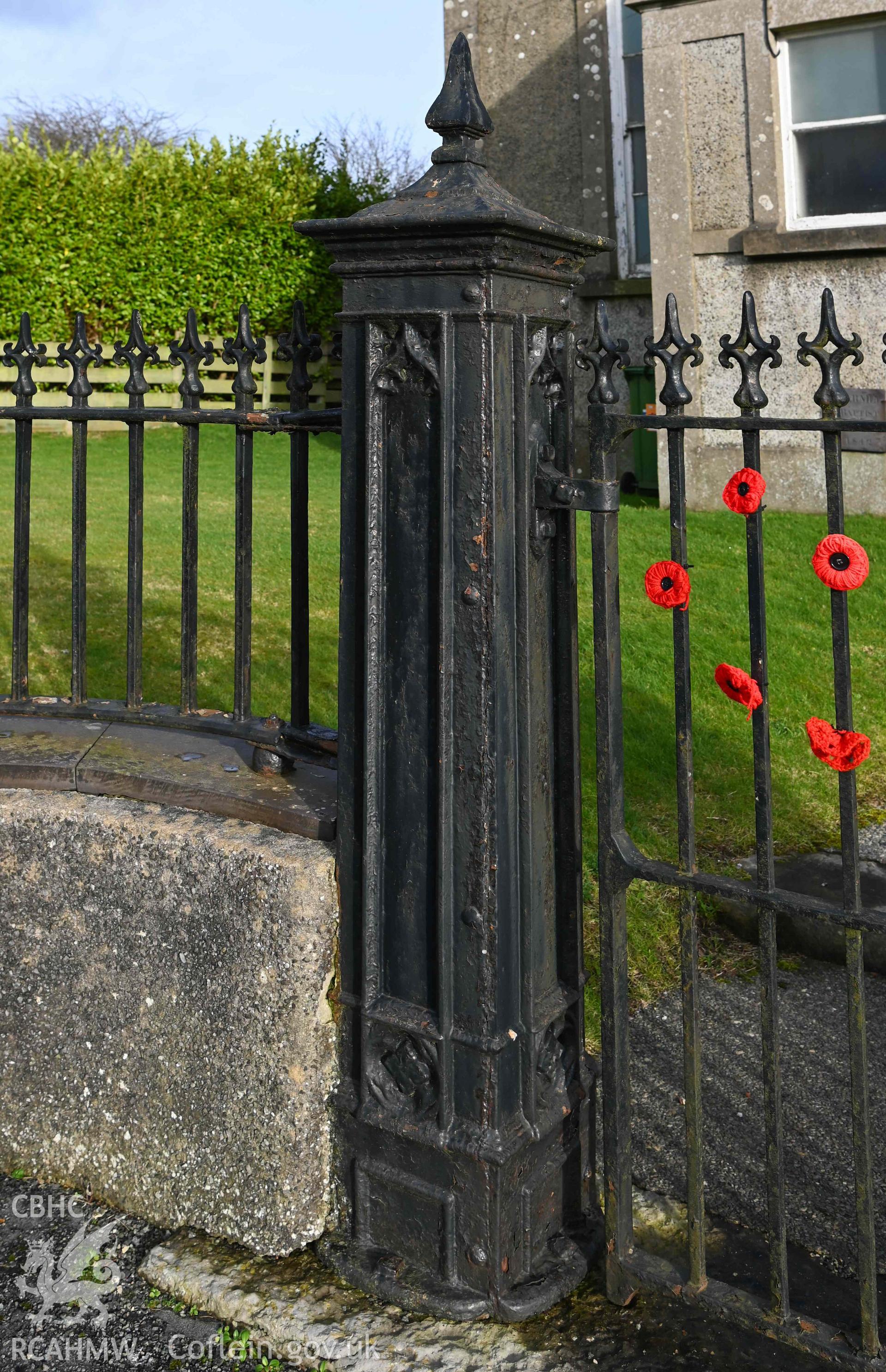 Carmel Welsh Baptist Church - Detailed view of the second church gatepost, taken from West