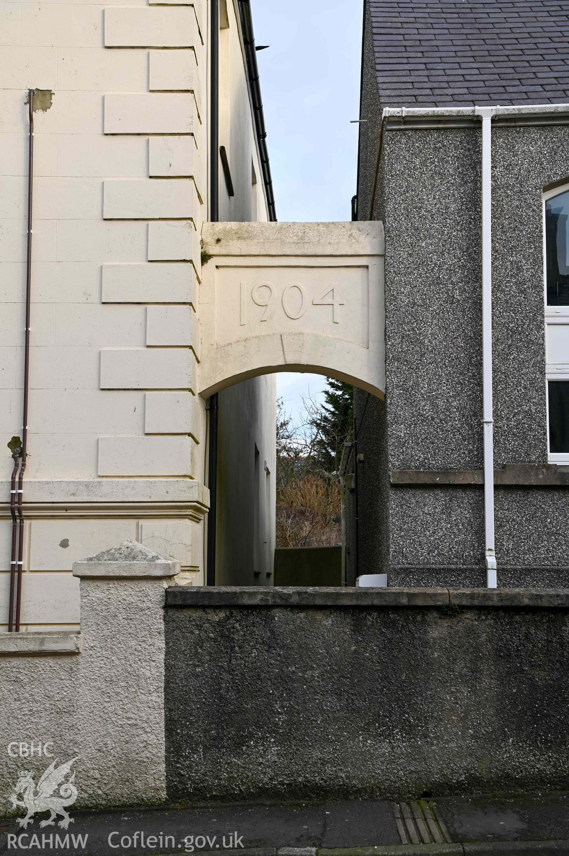 Salem Welsh Baptist Church - Detail of inscription above side passage to church, taken from West