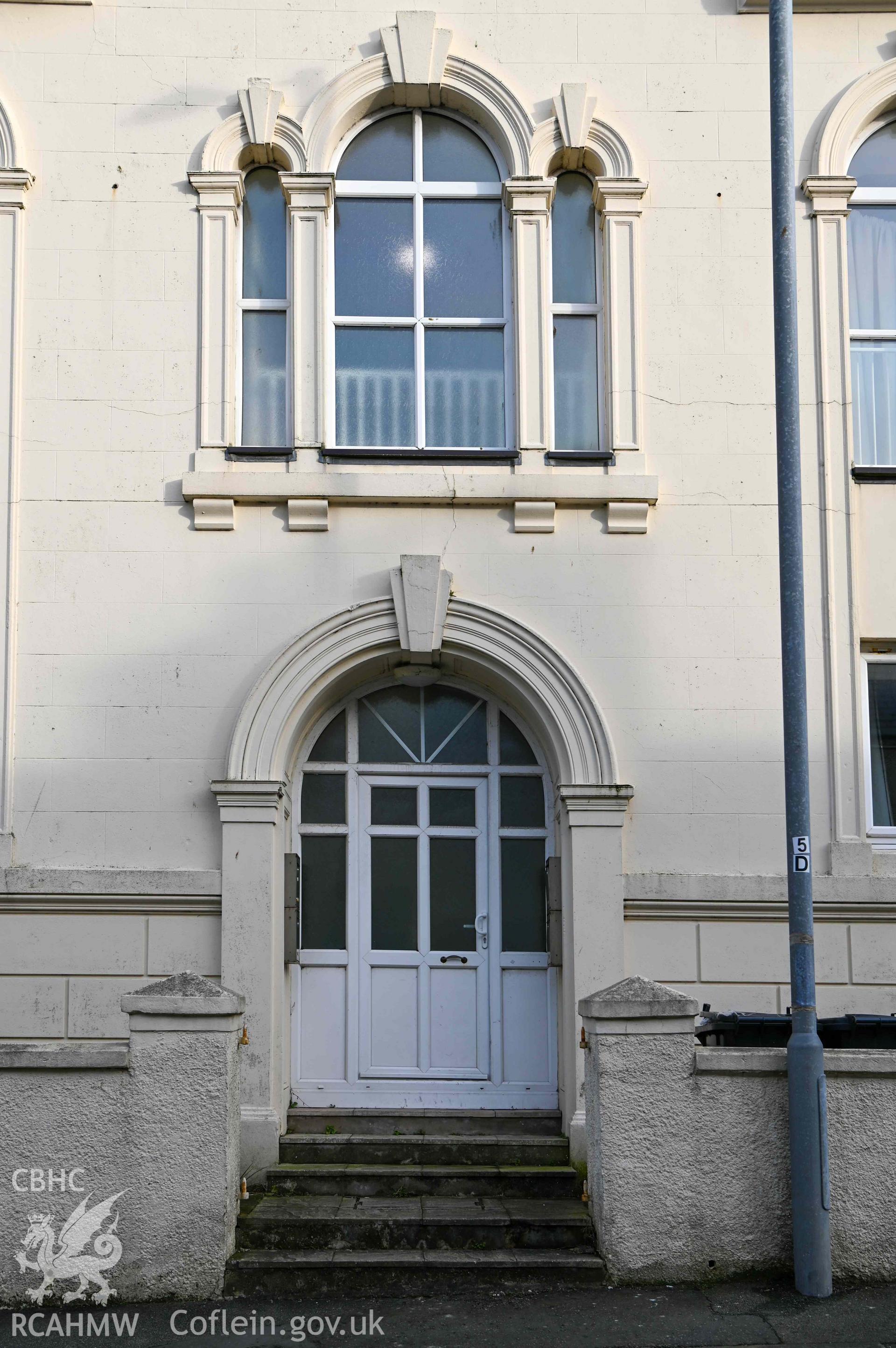 Salem Welsh Baptist Church - View of front entrance and the window above, taken from West