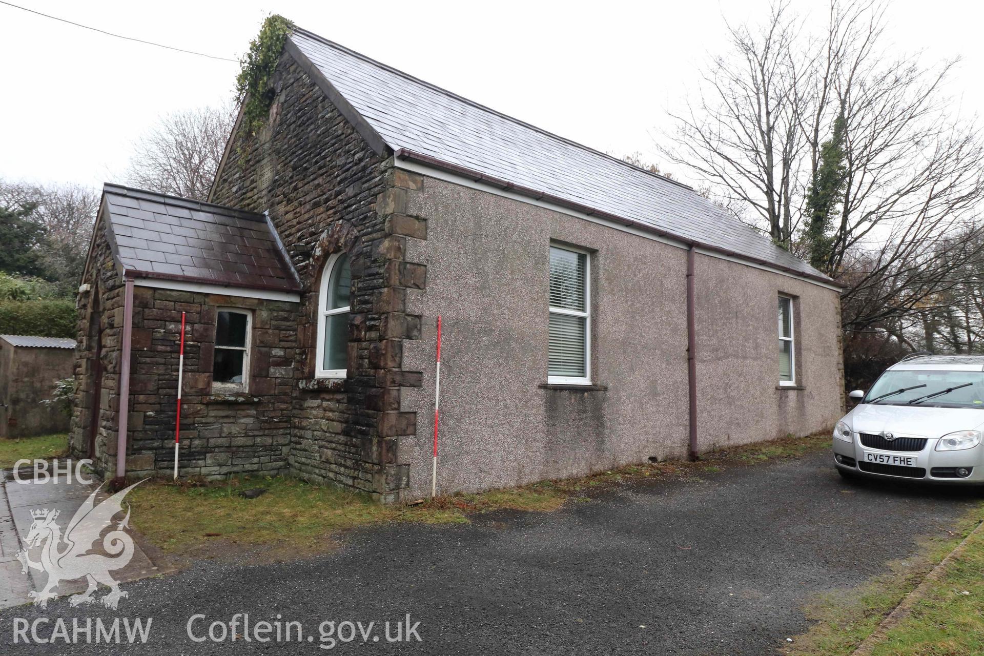 Photograph showing earlier Ebenezer Chapel 1883 – Exterior views, from an Archaeological Building Investigation & Recording of Ebenezer chapel, Rhos, carried out by HRS Wales in 2023.