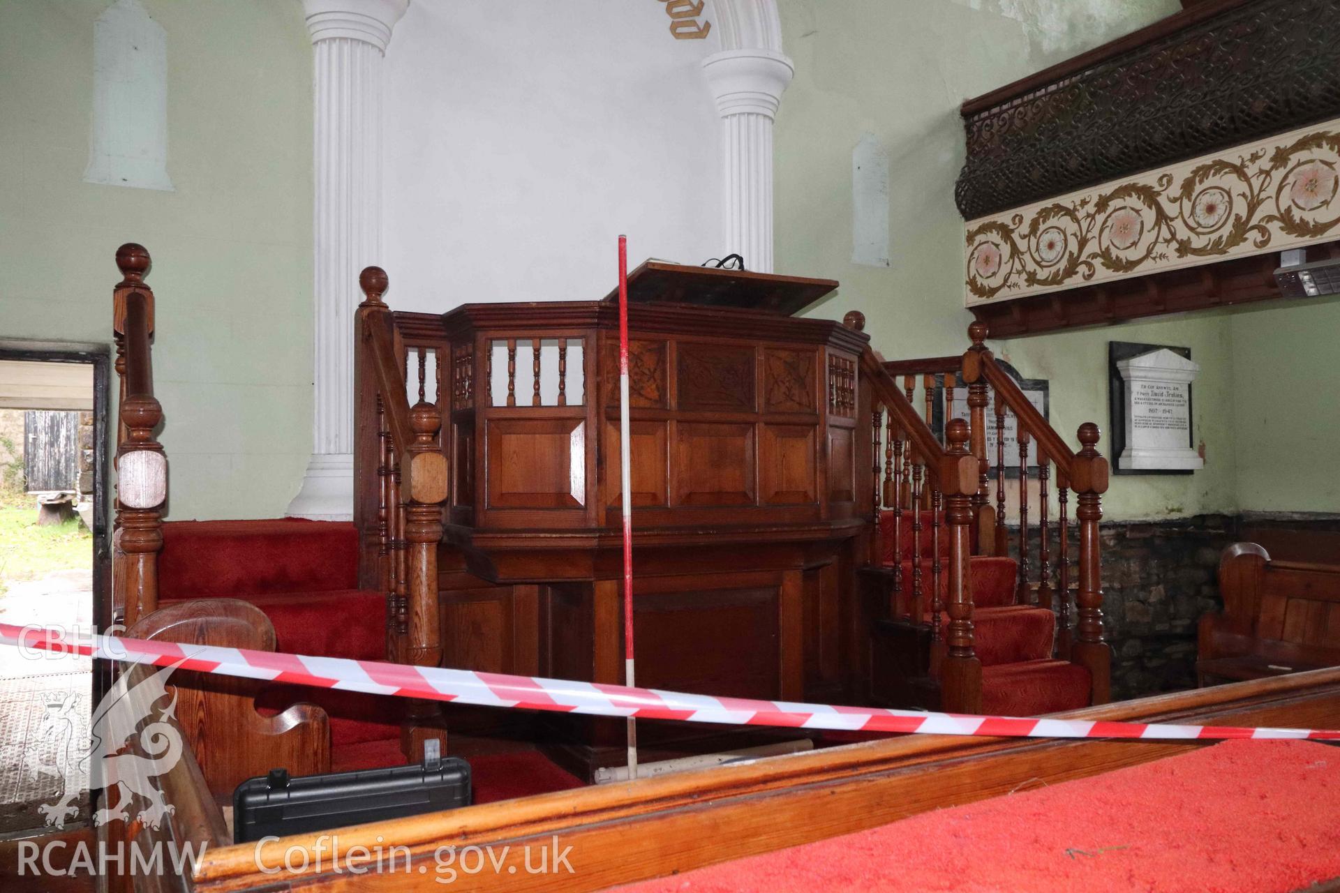 Photograph showing Ebenezer Chapel 1904 - interior, from an Archaeological Building Investigation & Recording of Ebenezer chapel, Rhos, carried out by HRS Wales in 2023.