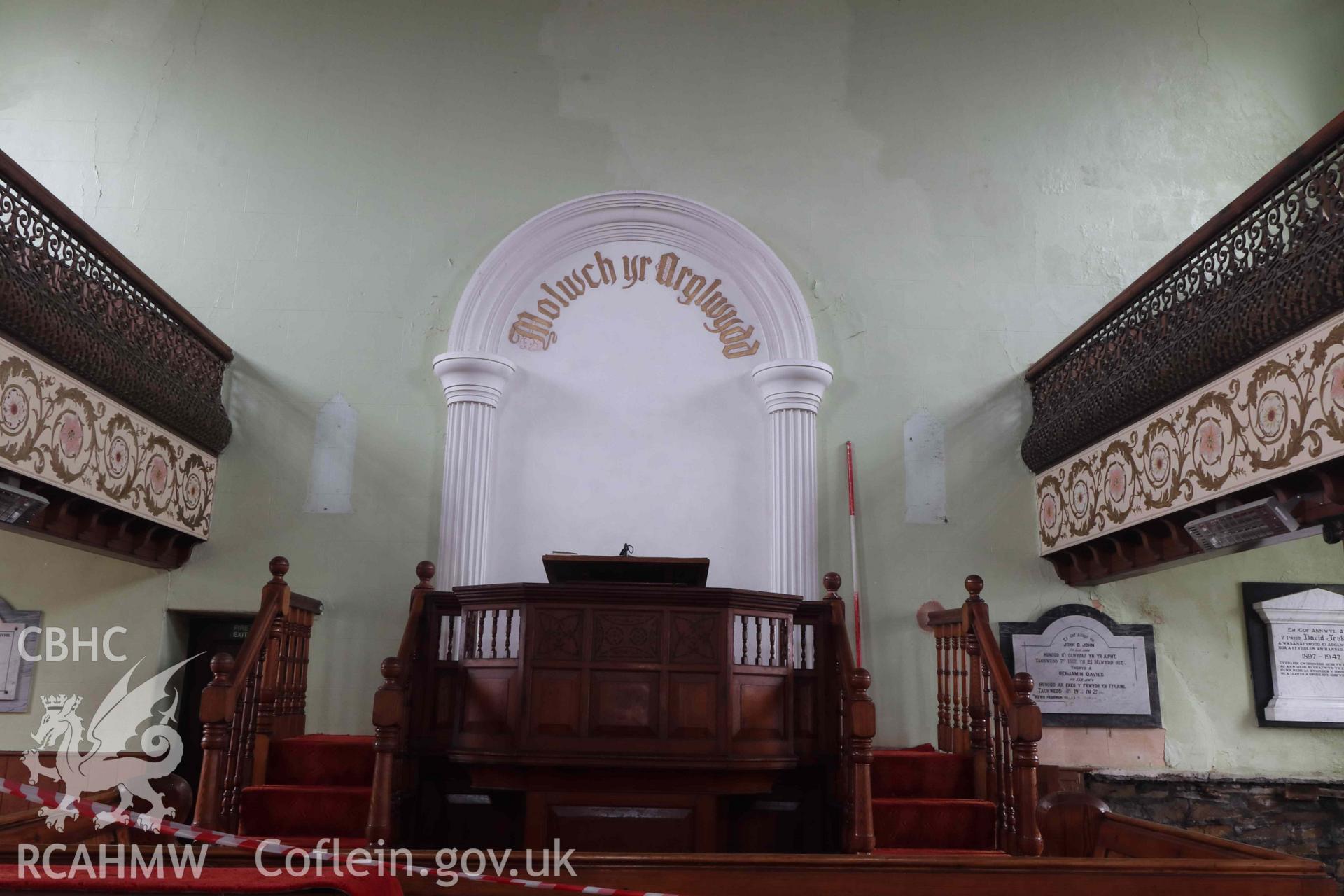 Photograph showing Ebenezer Chapel 1904 - interior, from an Archaeological Building Investigation & Recording of Ebenezer chapel, Rhos, carried out by HRS Wales in 2023.