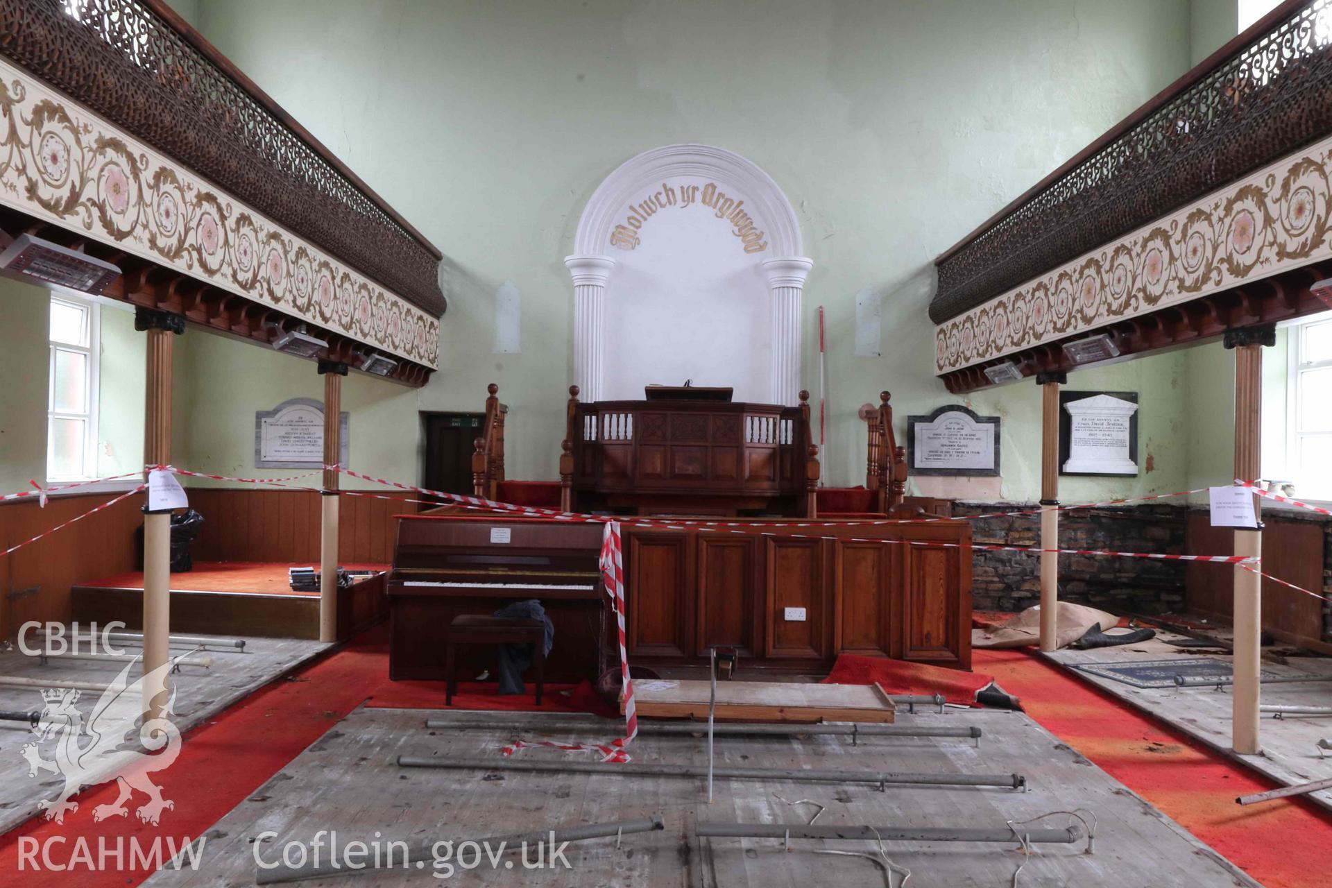 Photograph showing Ebenezer Chapel 1904 - interior, from an Archaeological Building Investigation & Recording of Ebenezer chapel, Rhos, carried out by HRS Wales in 2023.