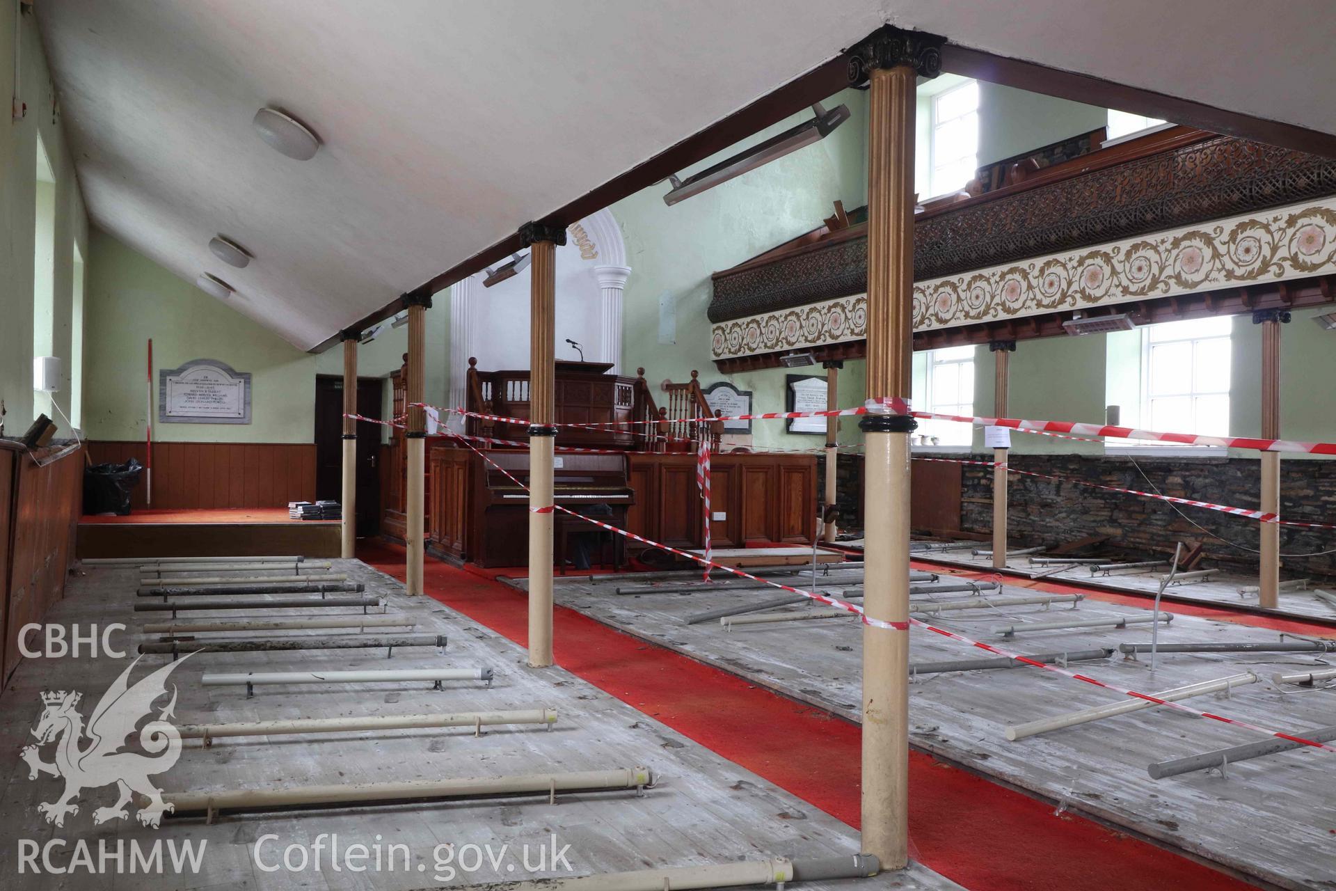 Photograph showing Ebenezer Chapel 1904 - interior, from an Archaeological Building Investigation & Recording of Ebenezer chapel, Rhos, carried out by HRS Wales in 2023.