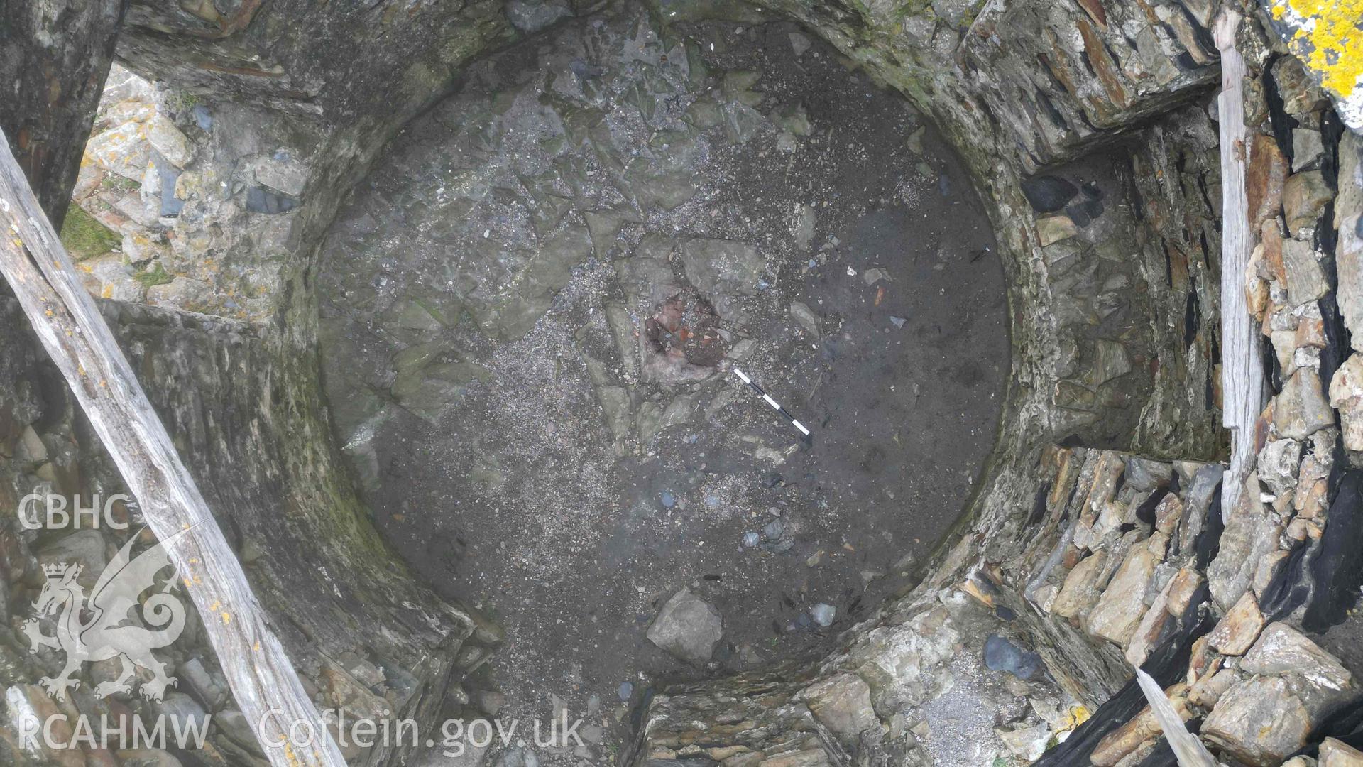 Detail of the fireplace on the southern side of Abereiddi Tower on 30/10/2024.