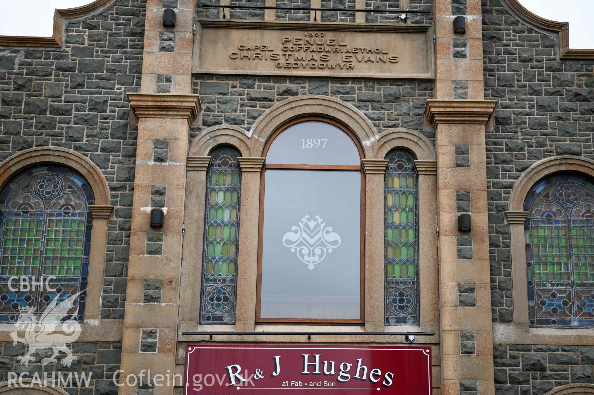 Penuel Welsh Baptist Church - Detailed view of the window above the church entrance, taken from South-East