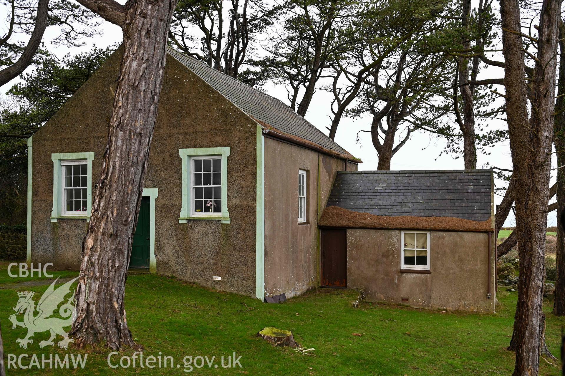 Llanfihangel Sunday School - Front and side view of the Sunday School, entrance partly obscured by tree, taken from South-East