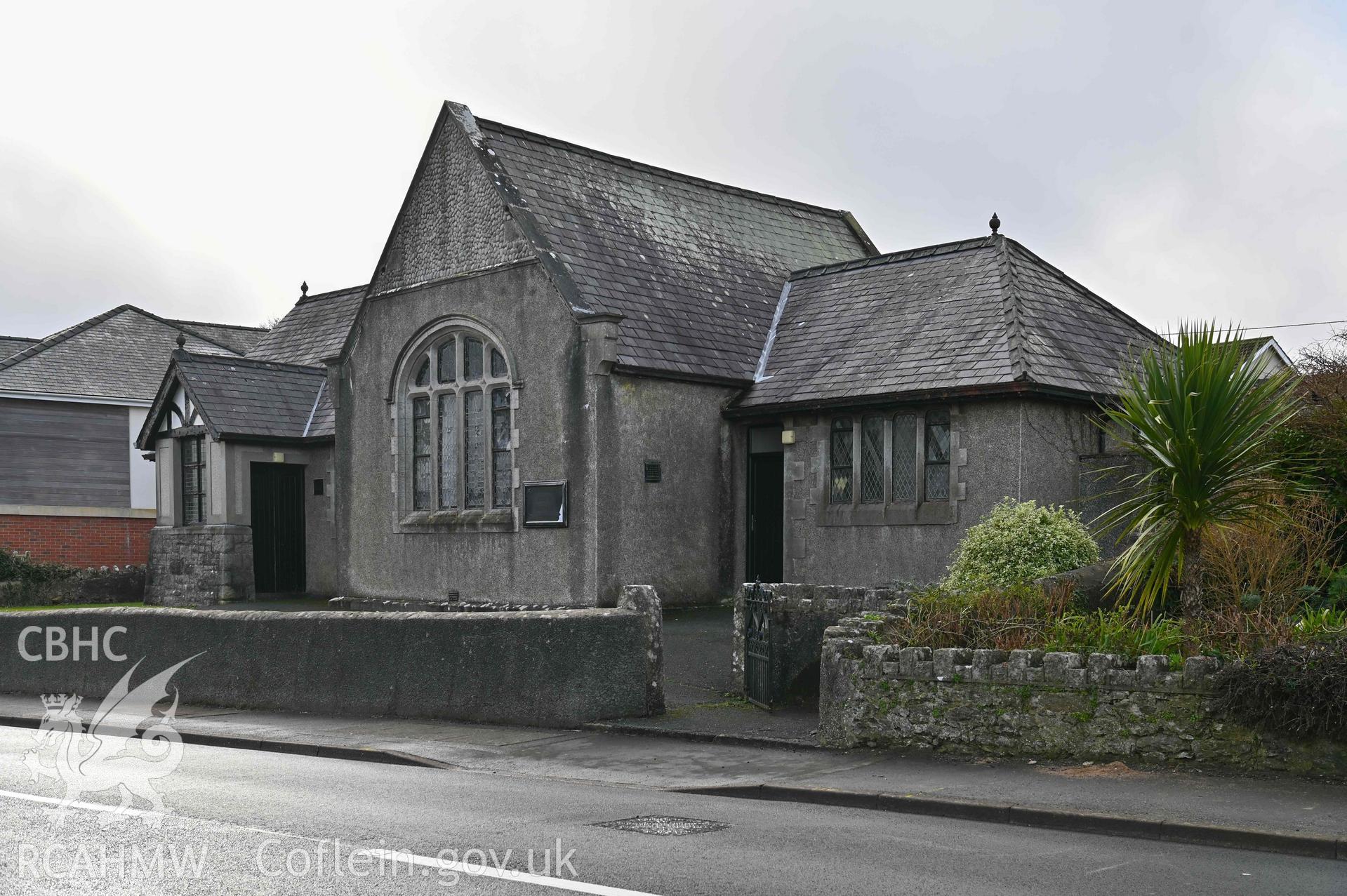 Benllech Welsh Calvinistic Methodist - Side view of the front of the chapel, including entrances, taken from North
