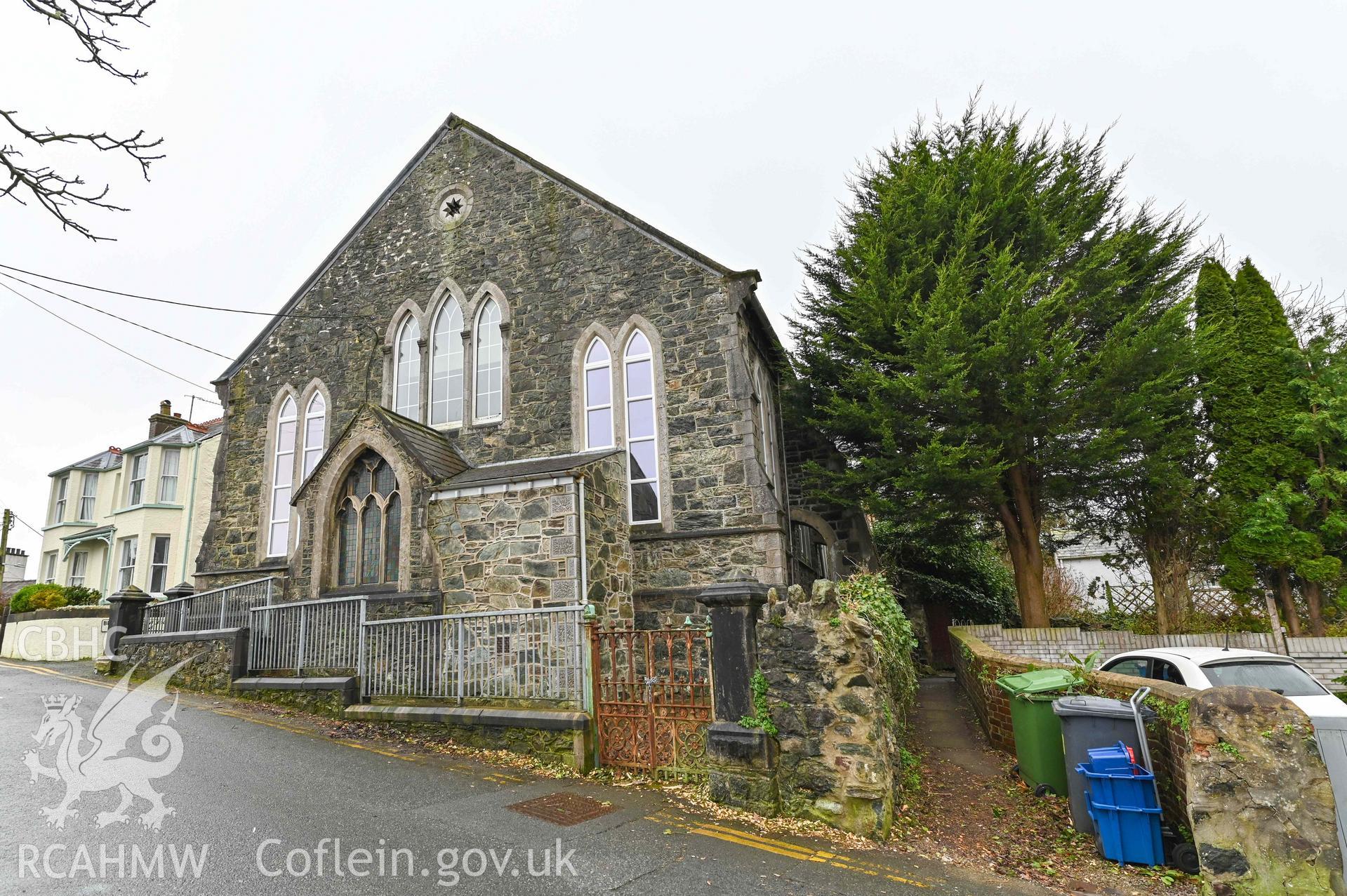 View of the front and side of the church, taken from North-East