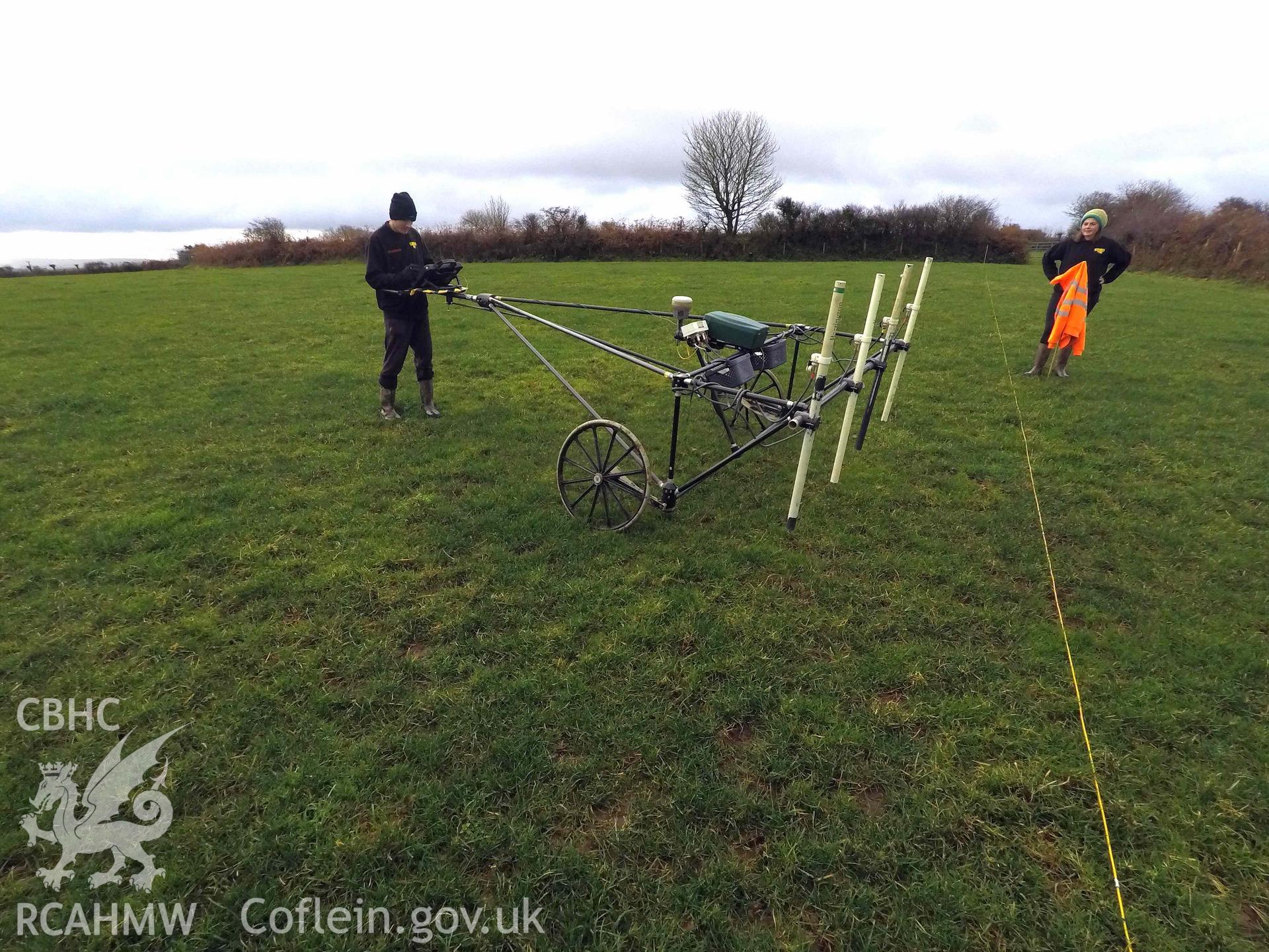 Castell Nadolig: geophysical (magnetometry) survey in progress by Robert Knight of SUMO Survey