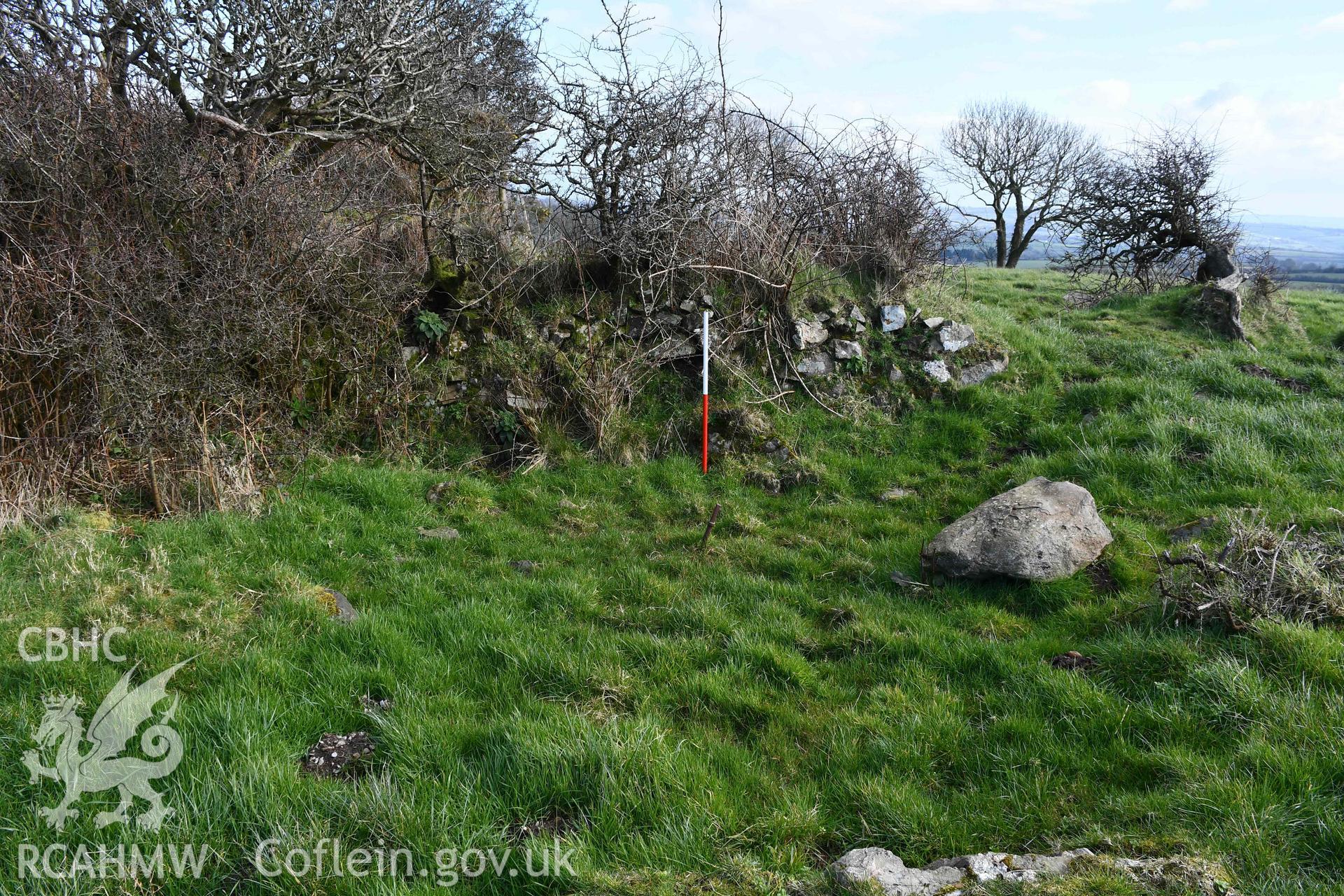 Castell Nadolig: Inner rock cut spring, section on west side of modern boundary, view looking south-east