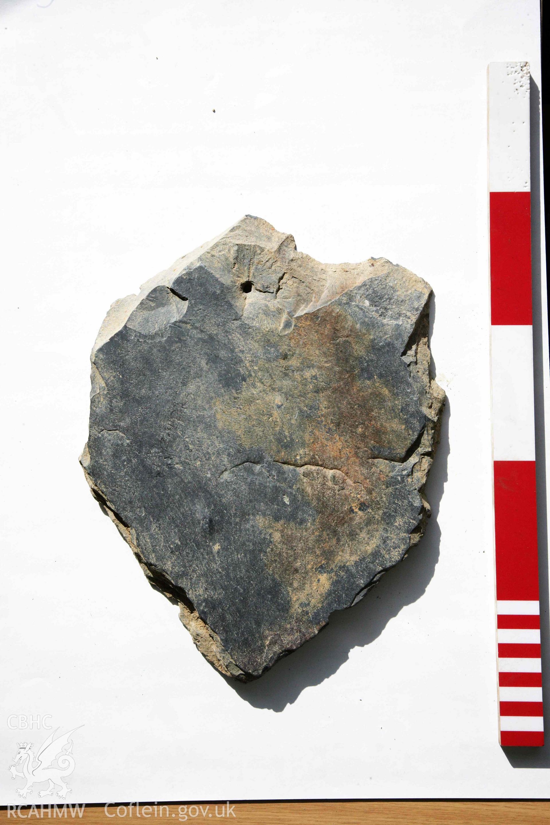 Abermagwr Roman villa: corpus of Roman slates retained in Ceredigion Museum. Roof slate 5, ABR11,  Trench C, context 083. Underside
