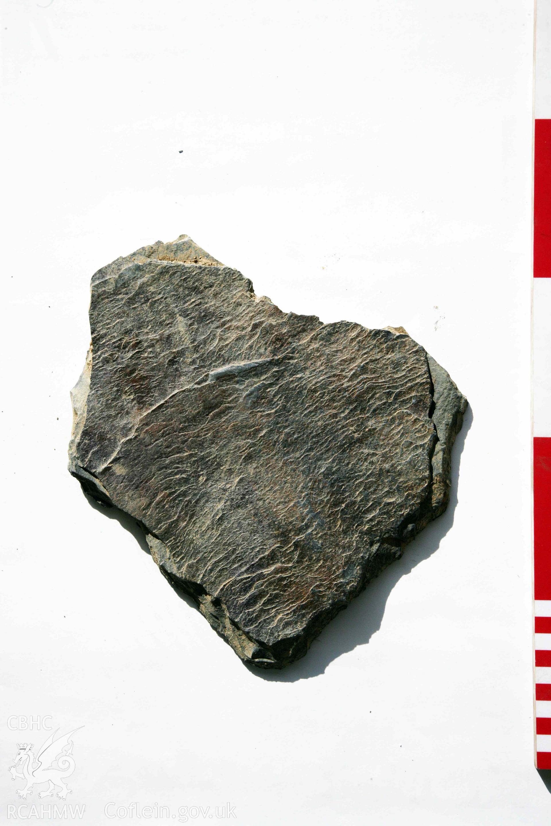 Abermagwr Roman villa: corpus of Roman slates retained in Ceredigion Museum. Roof slate 20, ABR10, context 014. Underside