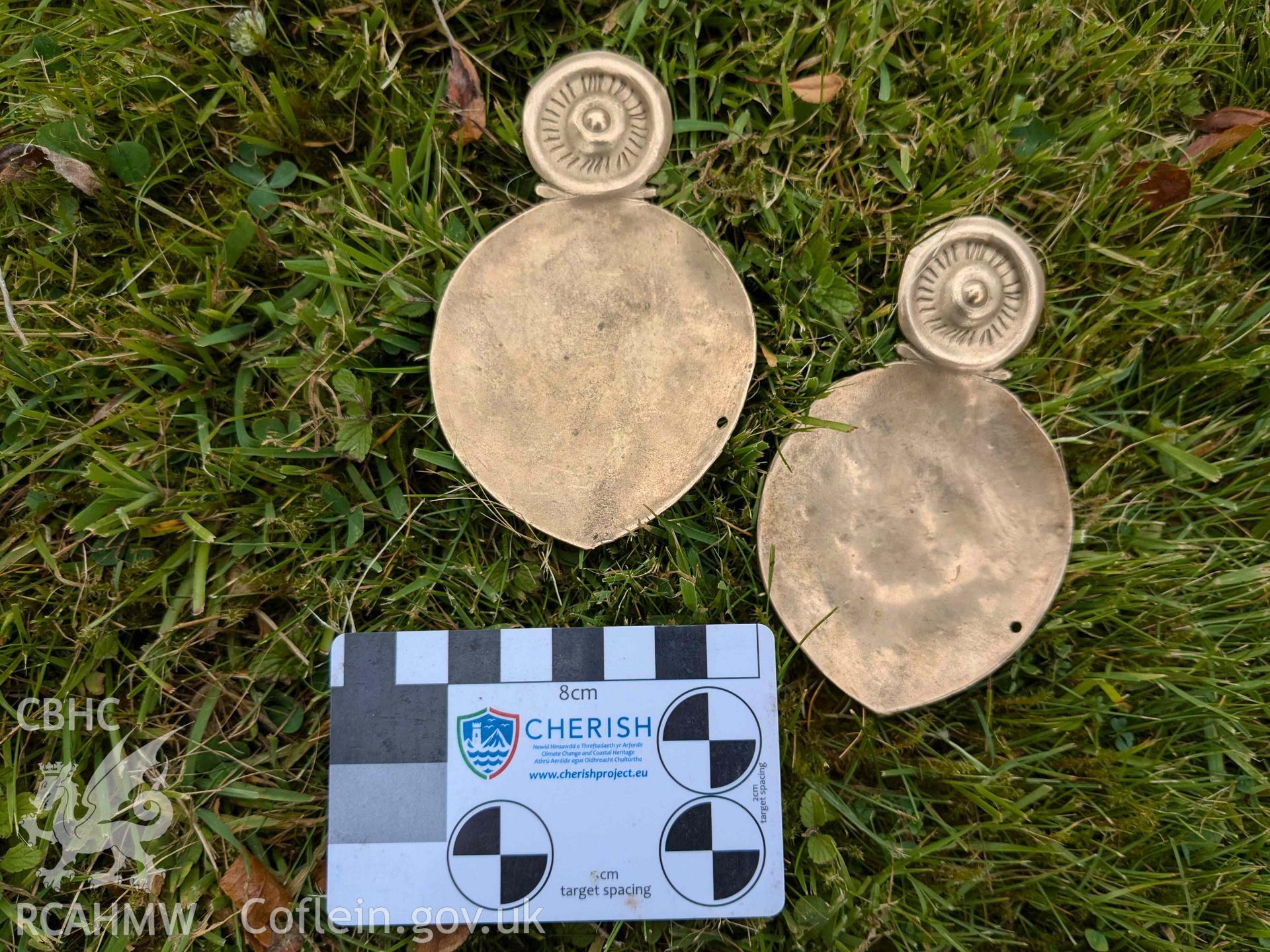 The Ffynogion spoons. Modern replicas from Denbighshire County Council's Heather and Hillforts education collection, with scale
